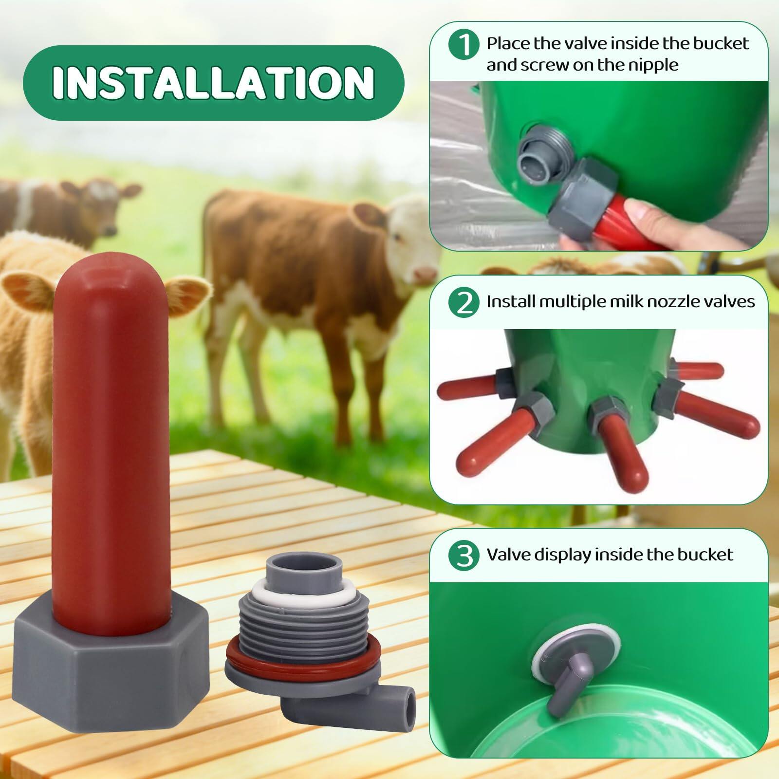 Calf Feeding Nipple 4 Set with Fixed Base Feeding Milk Bucket Teats for Baby Cow Cattle Horse Donkey 4