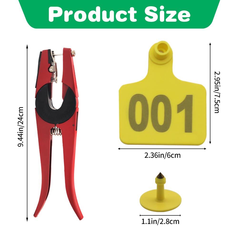 Cattle Ear Tags 001-100 Numbered Plastic with Applicator Pliers (Yellow)
Livestock Ear Tag for Cow Sheep Calf Goat Pig, Animal Identification Ranch & Farm Herd Tracking, Laser-printed Fade-Resistant 3