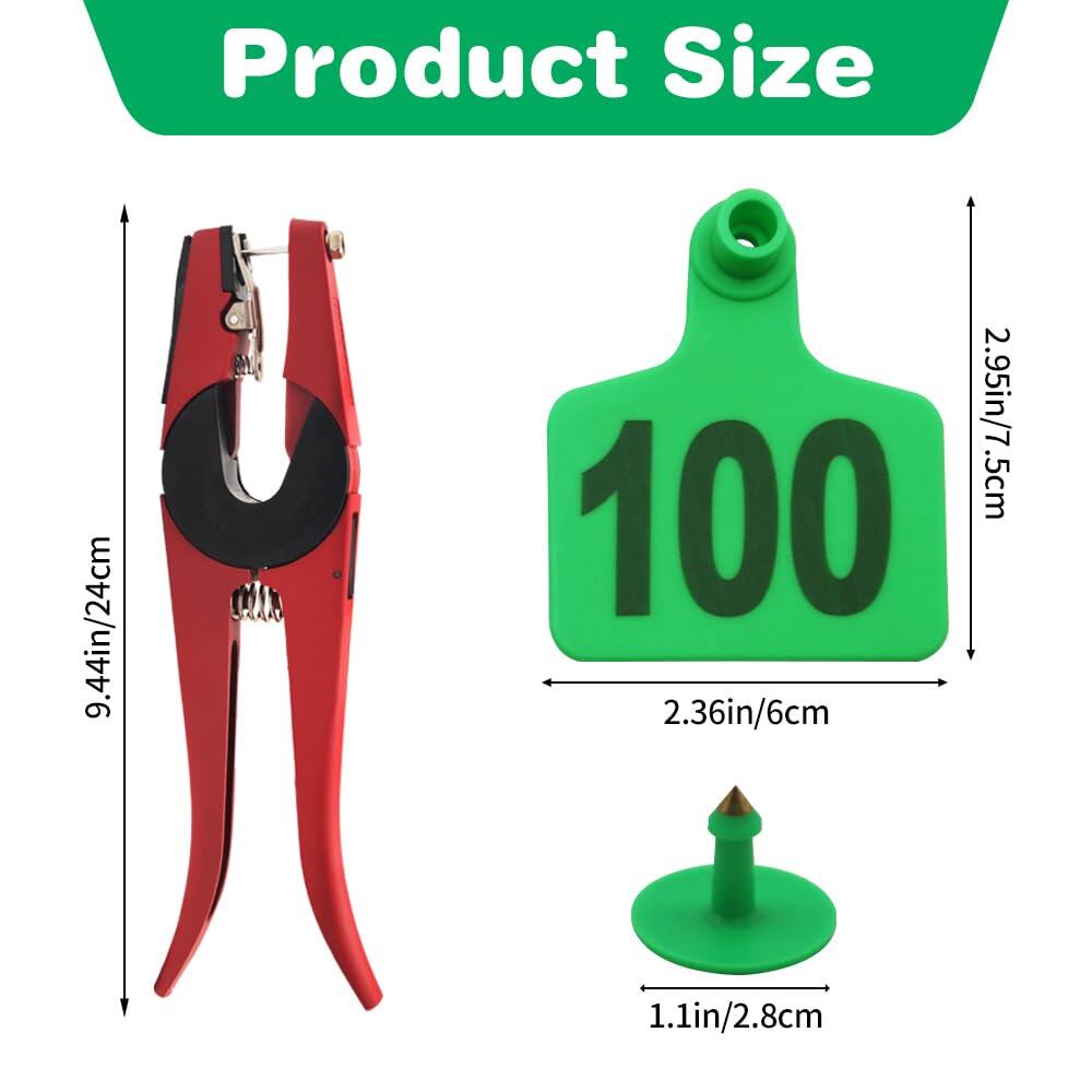 Cattle Ear Tags 001-100 Numbered Plastic with Applicator Pliers (Green)
Livestock Ear Tag for Cow Sheep Calf Goat Pig, Animal Identification Ranch & Farm Herd Tracking, Laser-printed Fade-Resistant 3