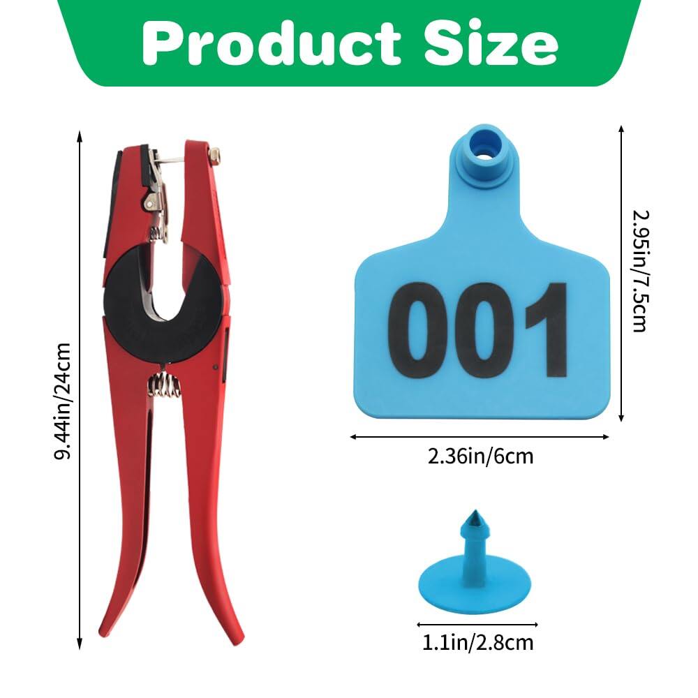Cattle Ear Tags 001-100 Numbered Plastic with Applicator Pliers (Blue)
Livestock Ear Tag for Cow Sheep Calf Goat Pig, Animal Identification Ranch & Farm Herd Tracking, Laser-printed Fade-Resistant 3
