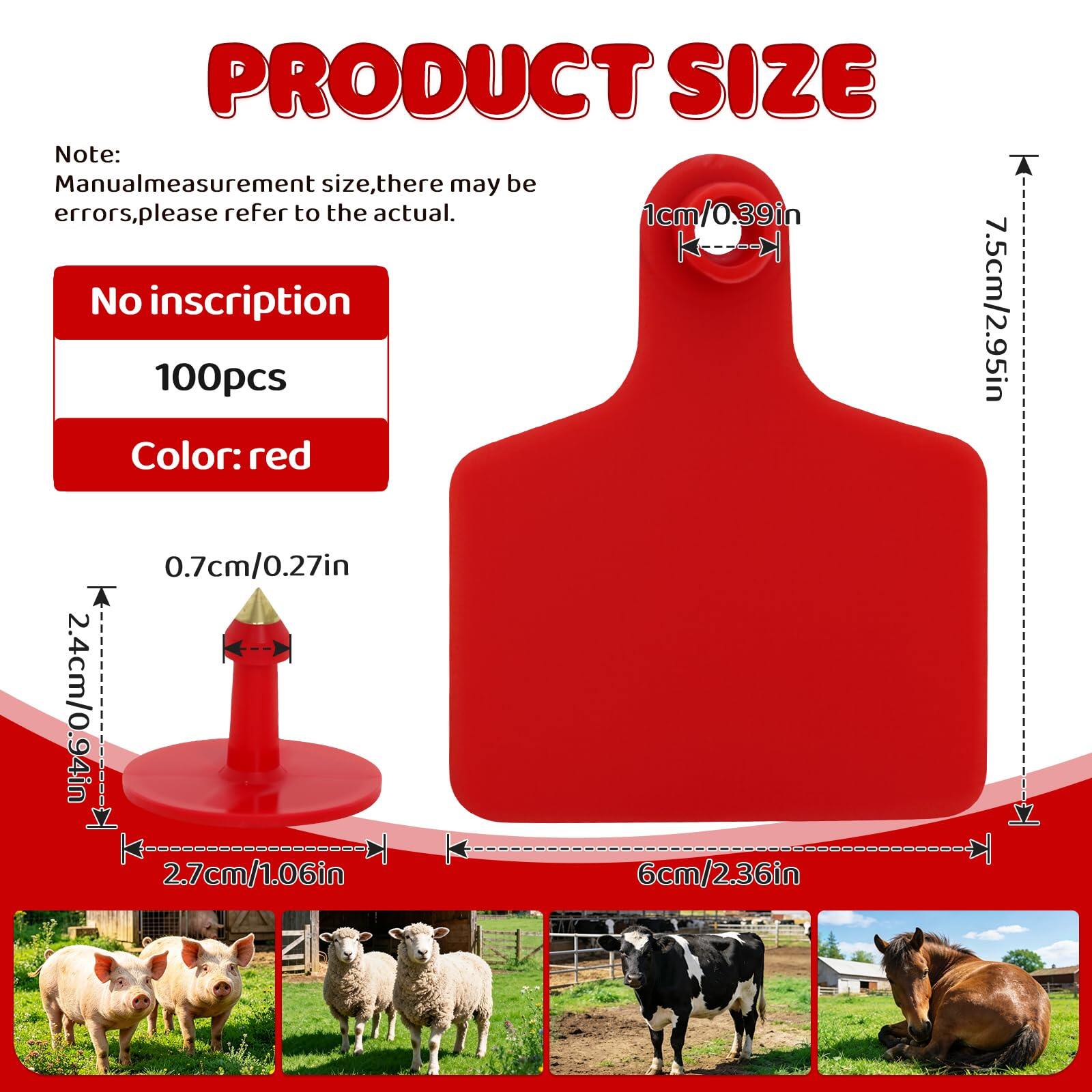 Cattle Ear Tags & Marking Pen 100pcs TPU Blank Cow Tags for Sheep Goat Pig and Other Livestock Animals Identification (Red, for Cattle) 3