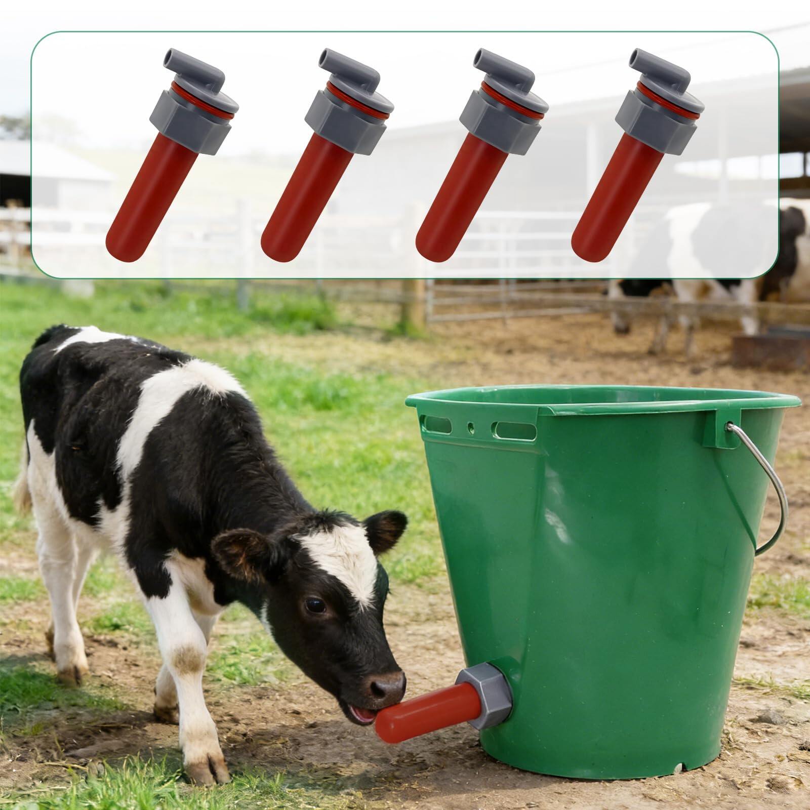Calf Feeding Nipple 4 Set with Fixed Base Feeding Milk Bucket Teats for Baby Cow Cattle Horse Donkey 2