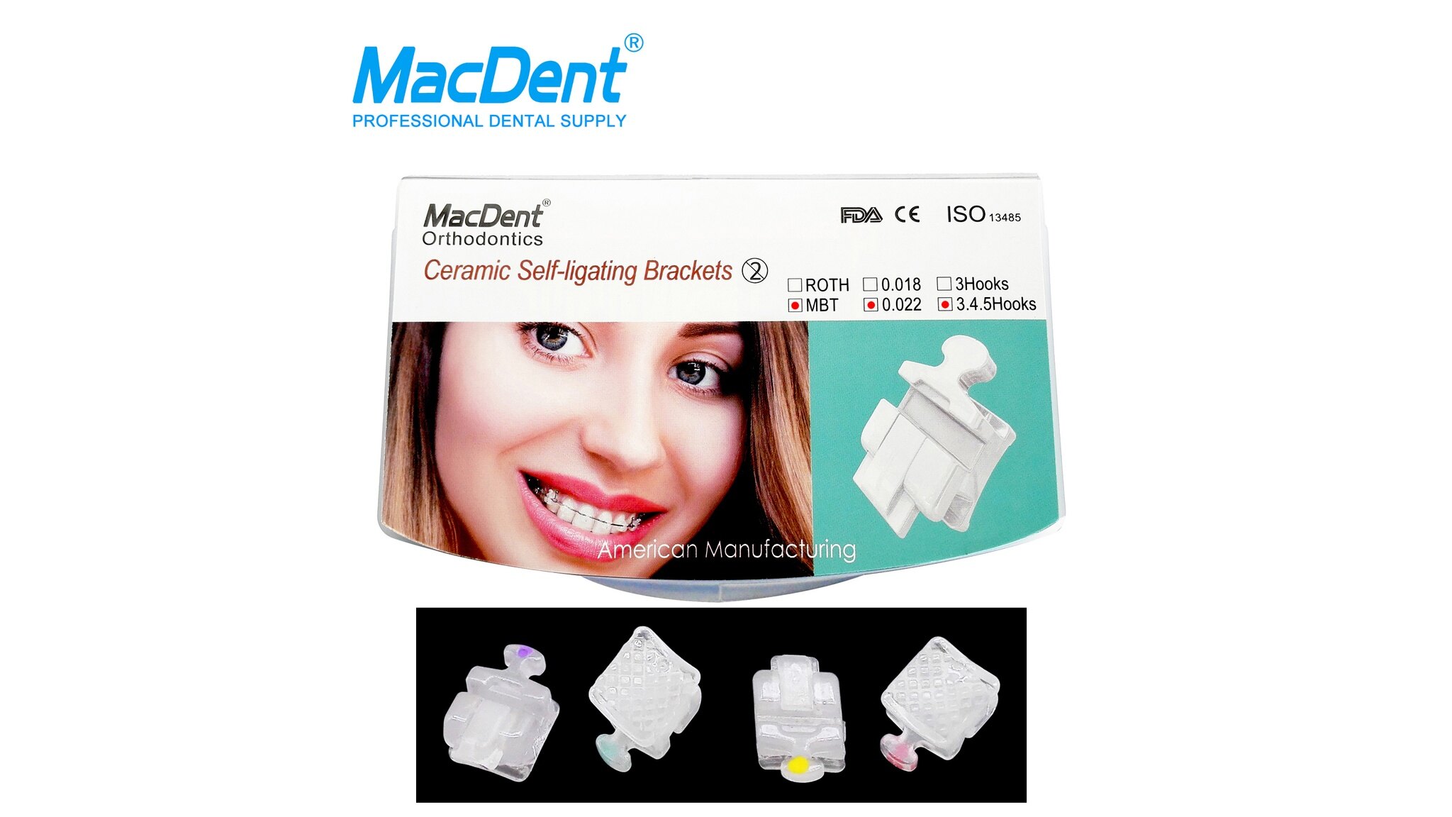 MacDent Dental Orthodontic Ceramic Self-ligating Brackets & Tool
