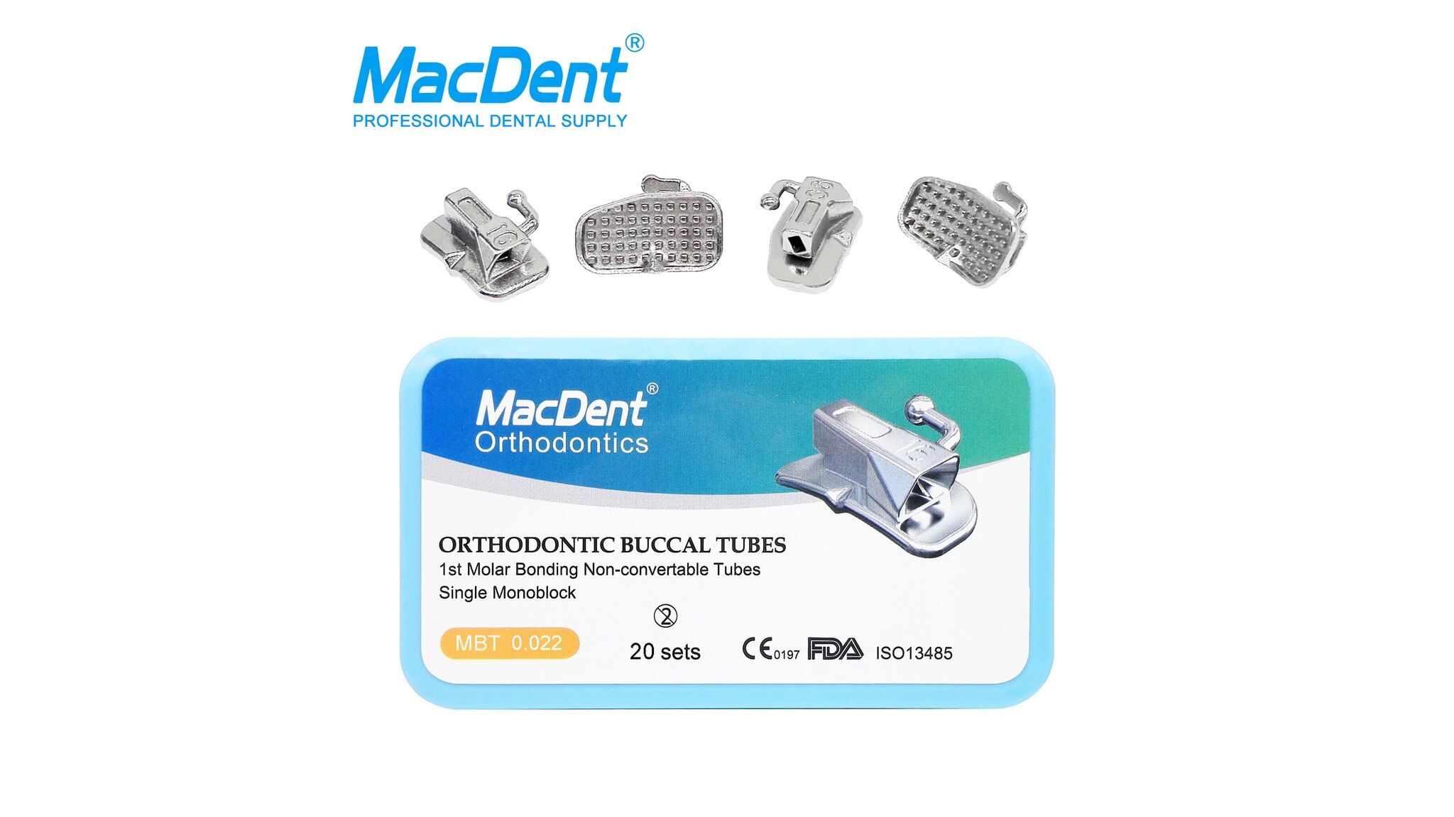 MacDent Dental Orthodontic Buccal Tubes 1st 2nd Monoblock/Mesh Base Roth MBT 022/018