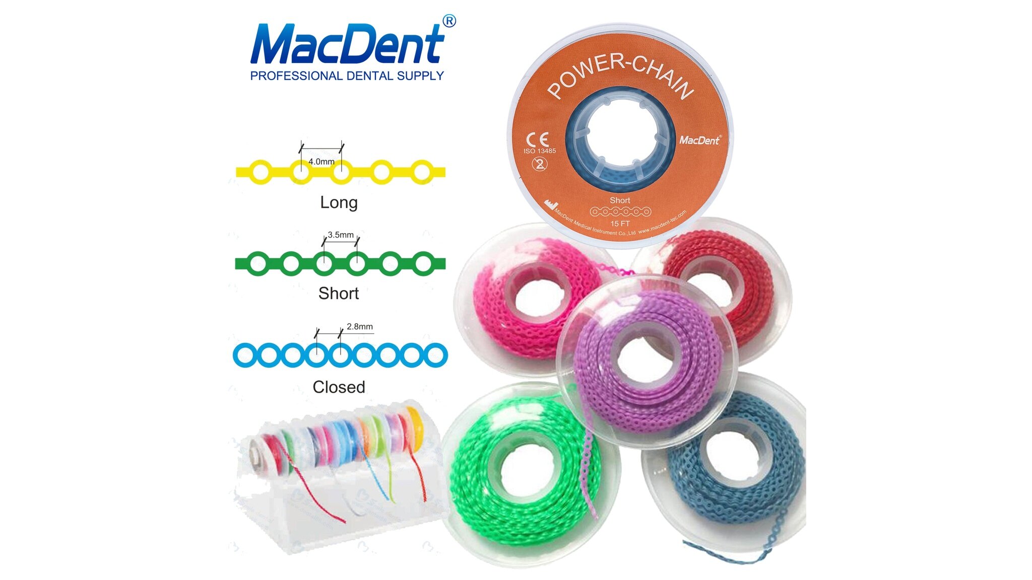 MacDent Dental Orthodontic Elastic Rubber Braces Bands Power Chain
