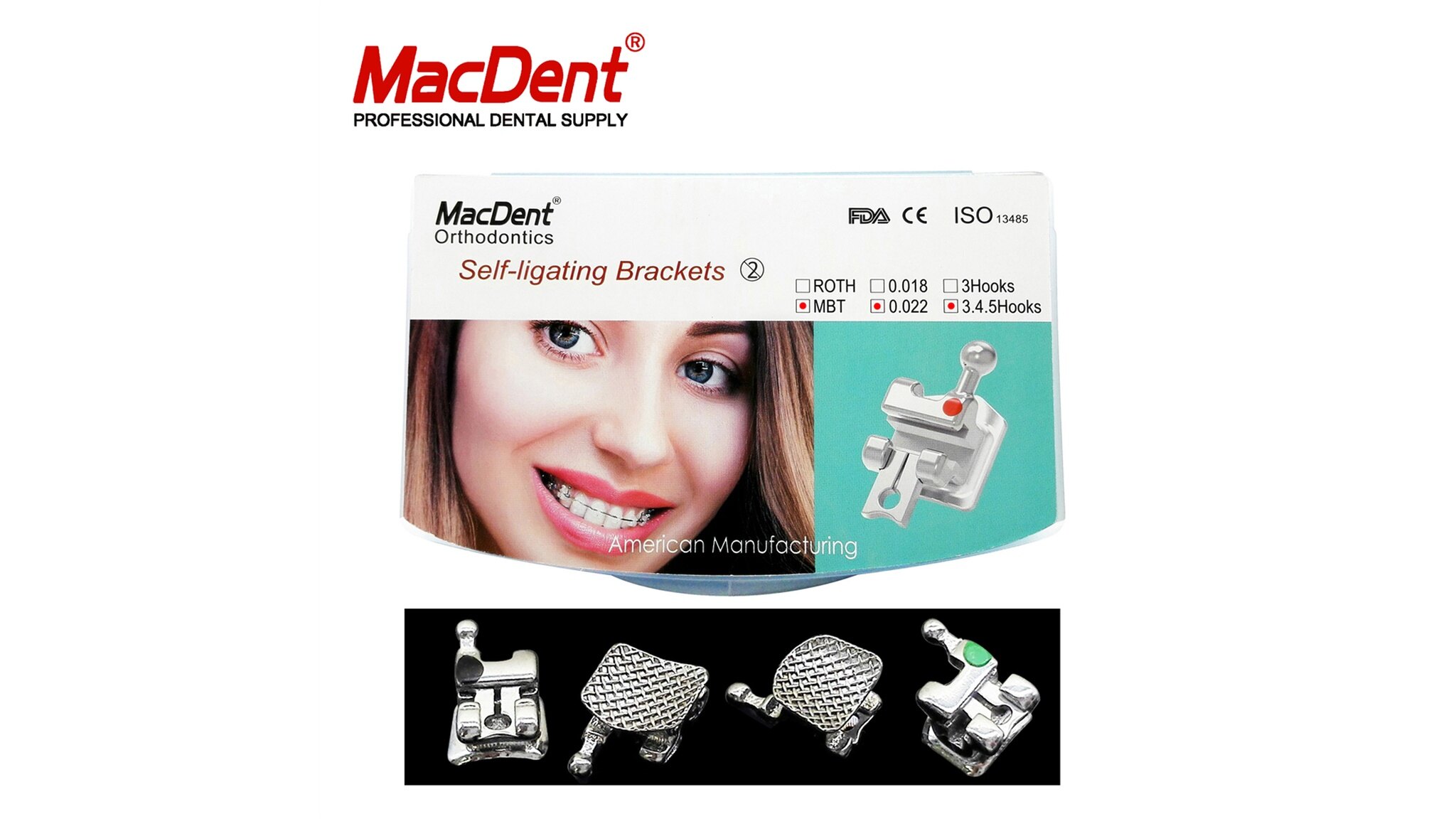 MacDent Dental Orthodontic Self-ligating Brackets 5-5 Roth/MBT 0.022