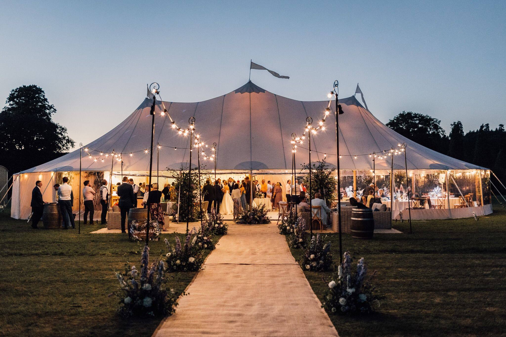 High-end hospitality tent with elegant lounge interior