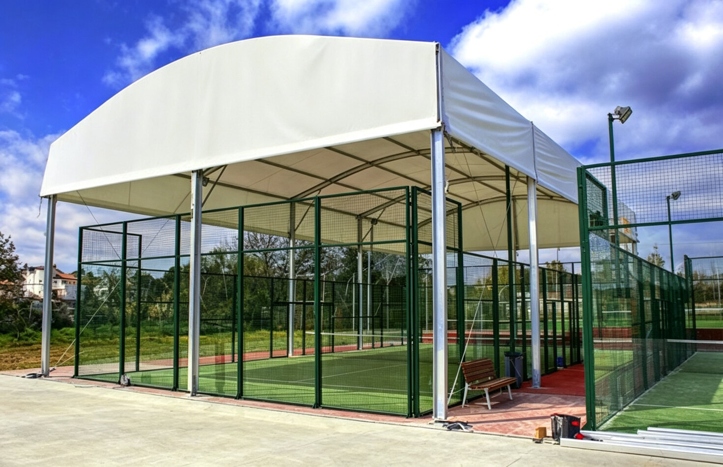 Modern sports tent facility with professional court interior