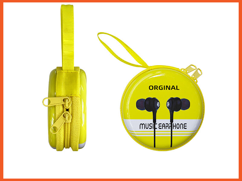 Round tin case wired earphones