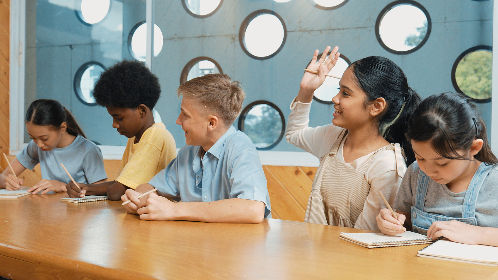 Diverse children learning in a classroom