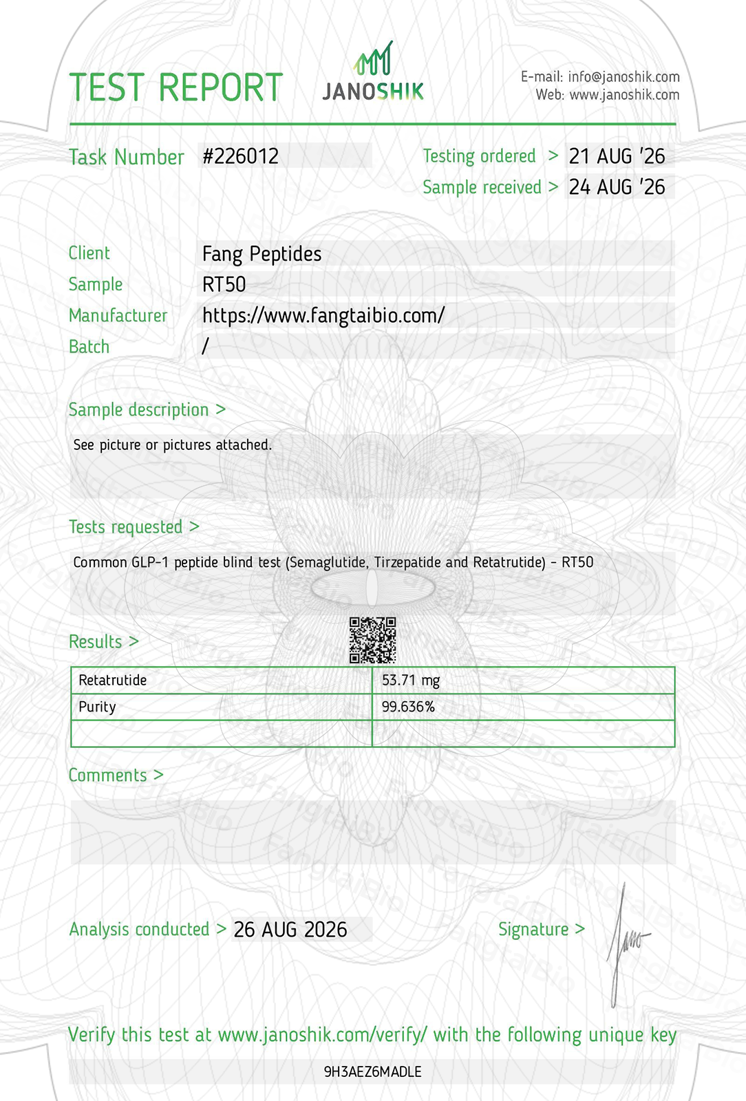 Retatrutide RT50 Test Report