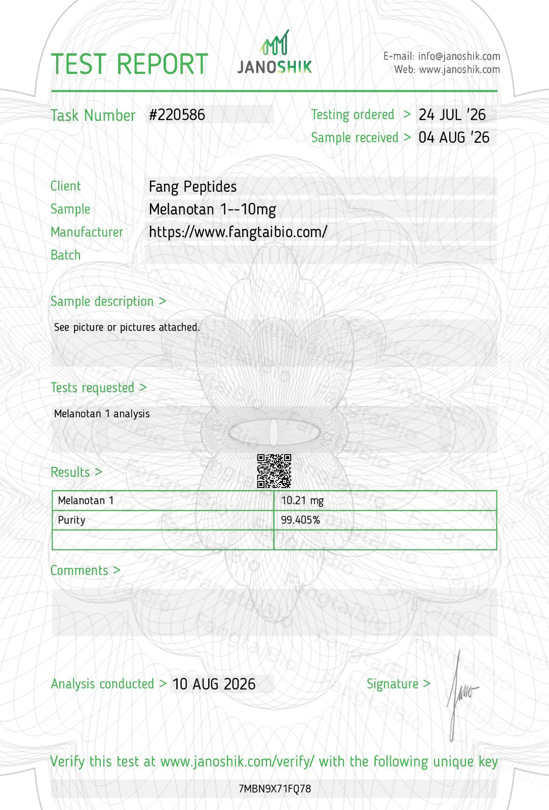 Melanotan 1 Test Report