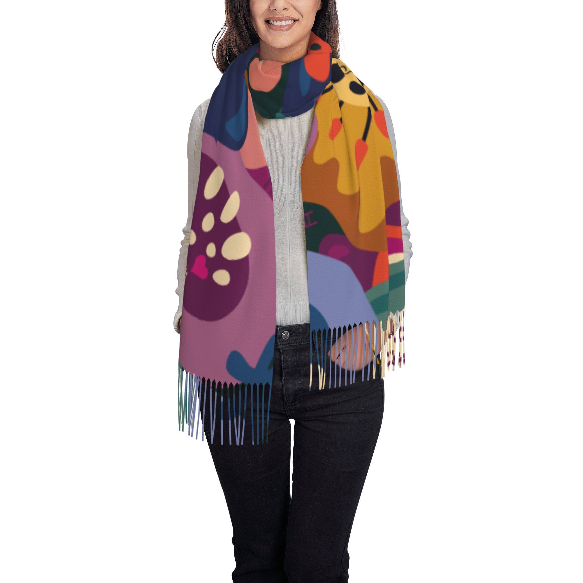 Faux Cashmere Long-Pile Fringe Scarf