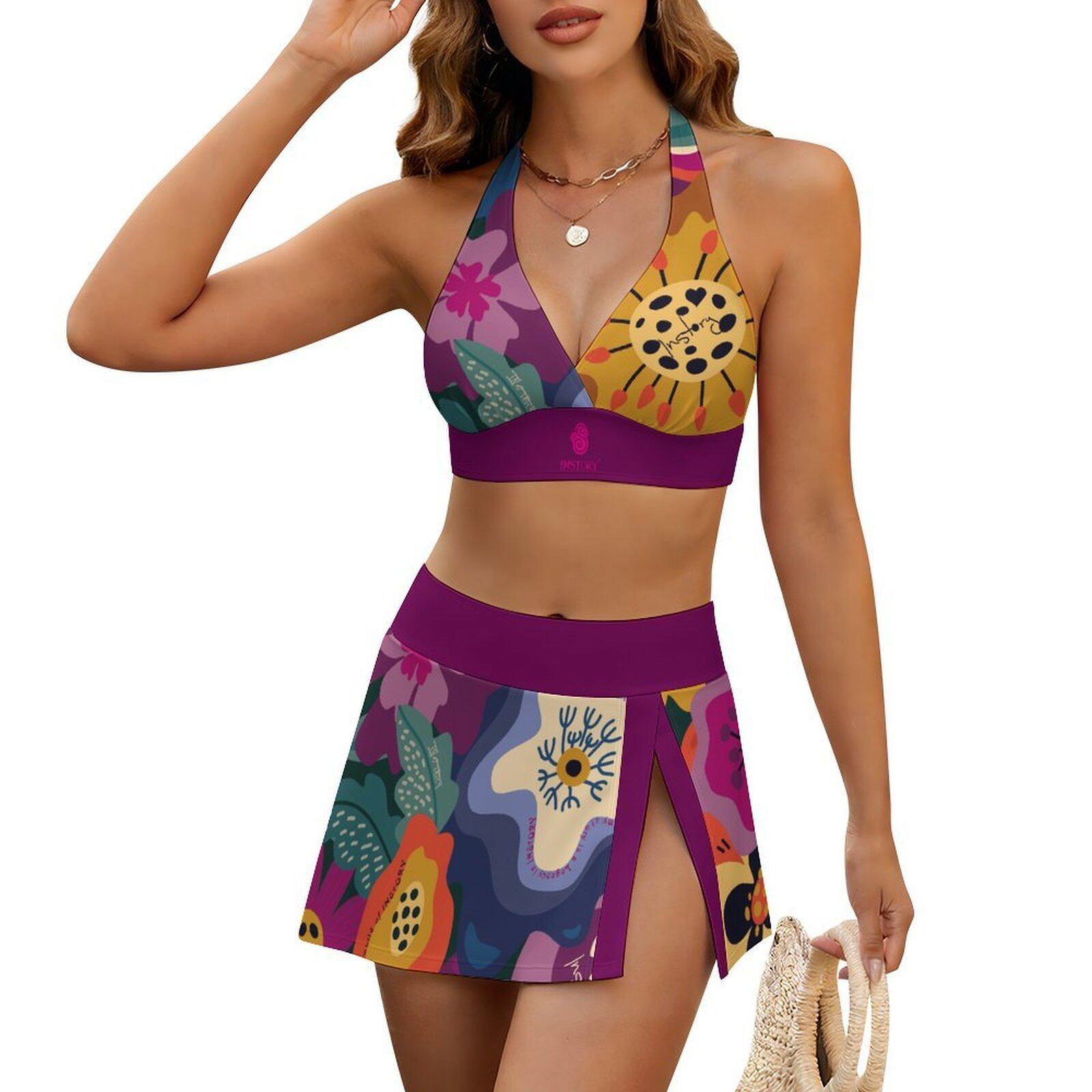 High-Slit Skirt Bikini Set
