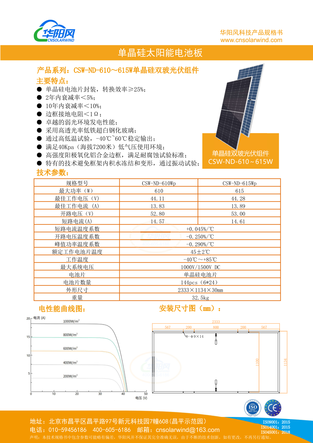 610-615W双玻光伏组件规格书/