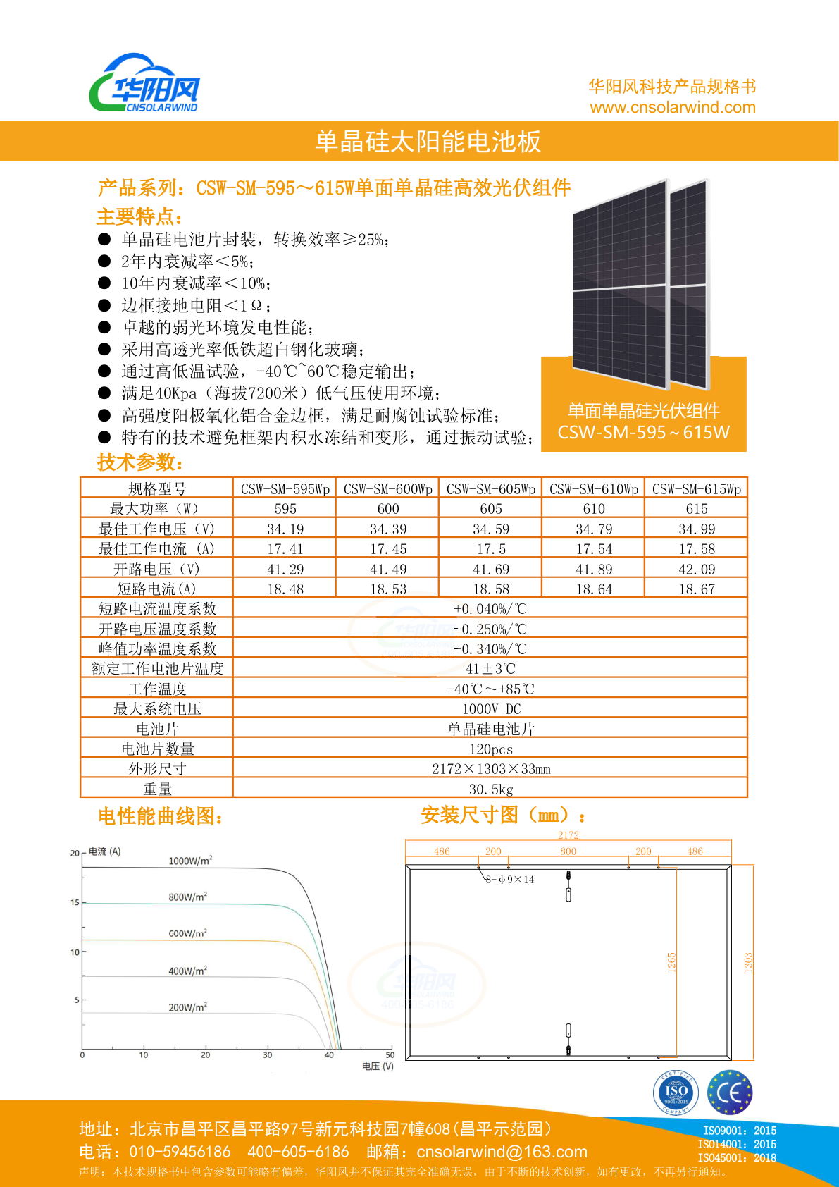 635-655W系列单晶硅太阳能电池板规格书