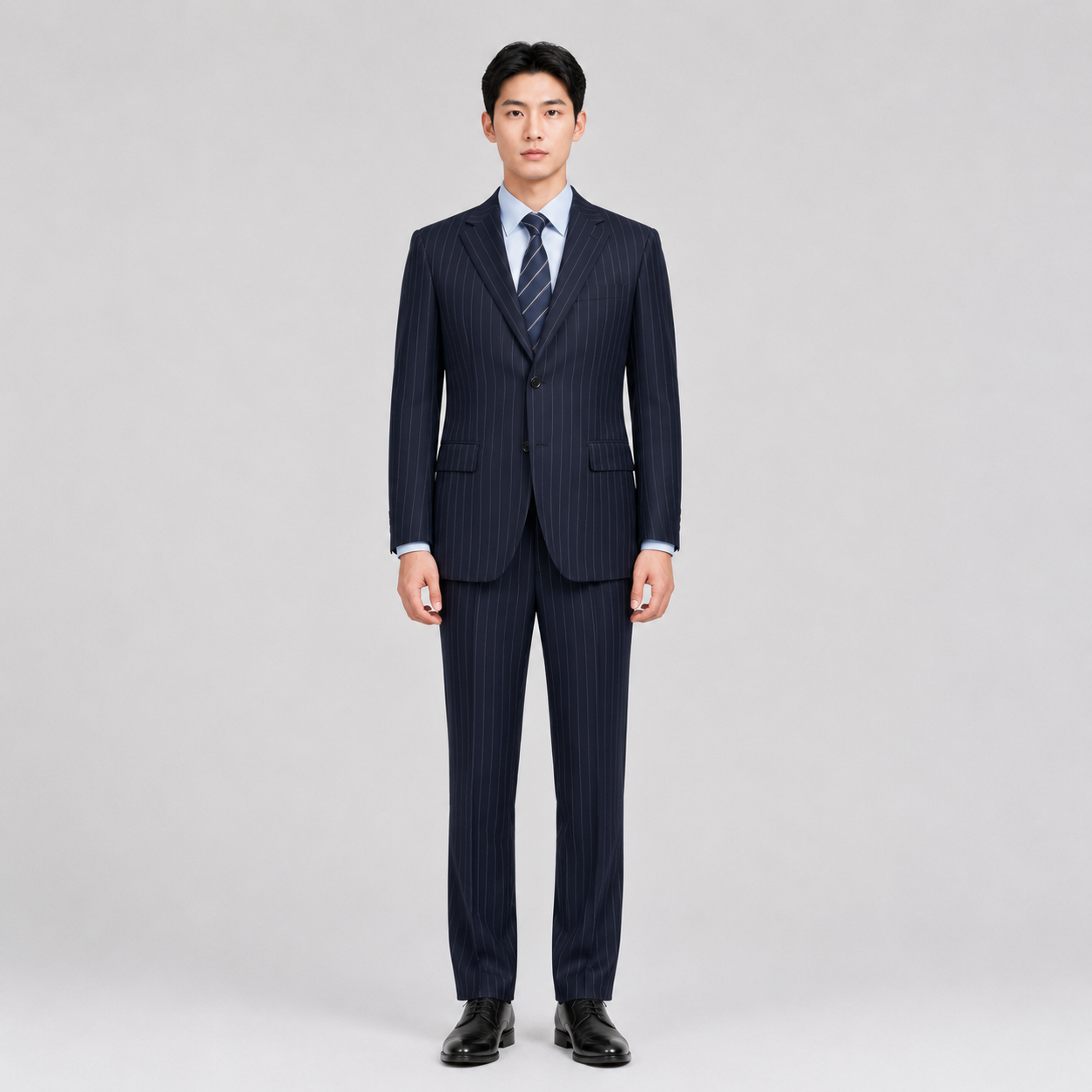 雅居尚品 男式羊毛套西(藏蓝条纹)