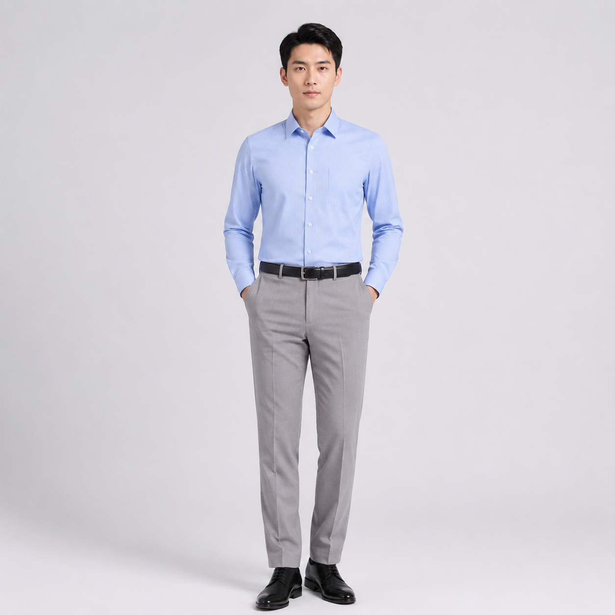 雅居尚品 男式蓝色弹力长袖衬衫