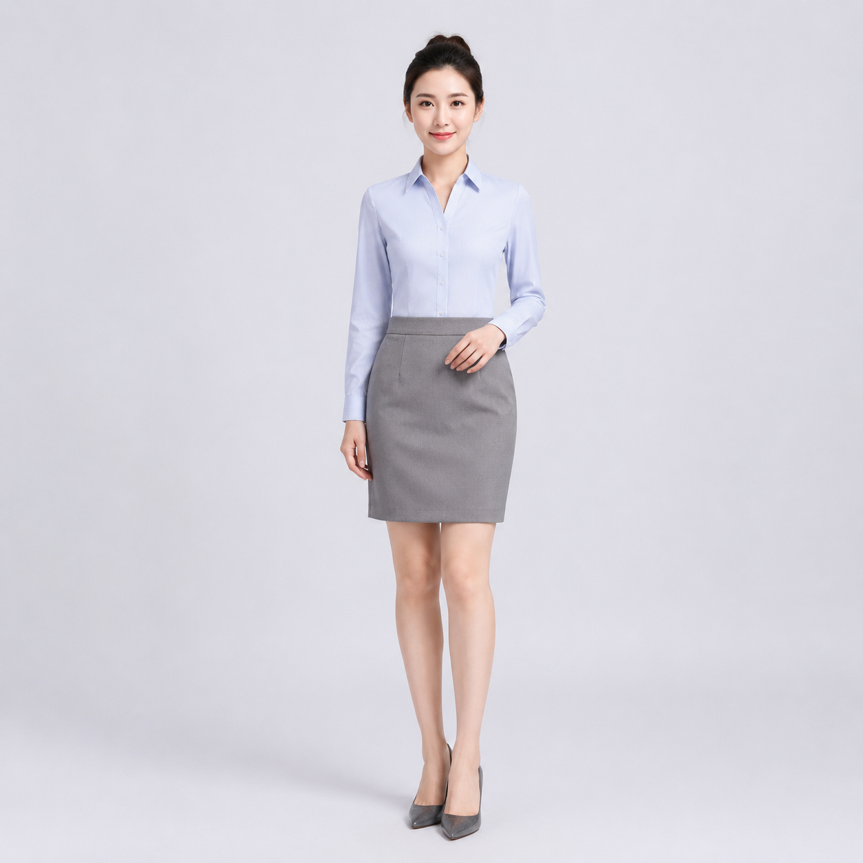 雅居尚品 女式竹浆短袖衬衫（淡蓝）
