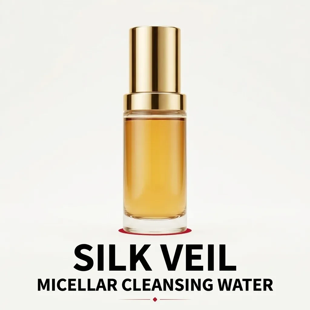Silk Veil Micellar Cleansing Water gold-capped glass bottle with the product name below it