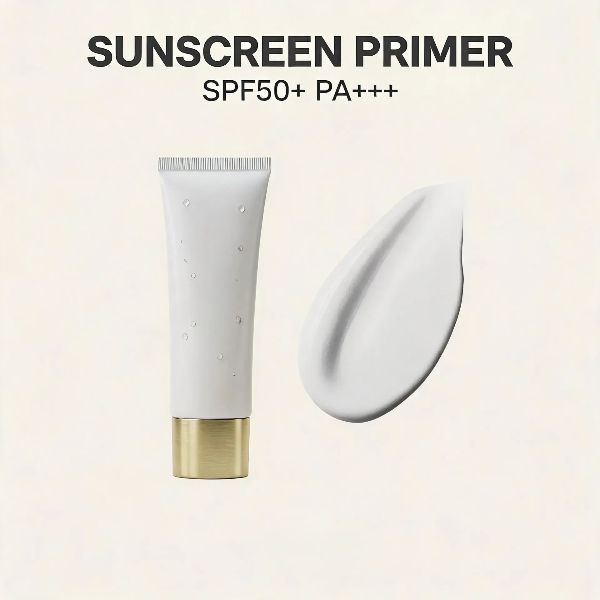 Airy Daily Defense Sunscreen Lotion tube with an SPF 50+ PA++++ label beside a cream swatch