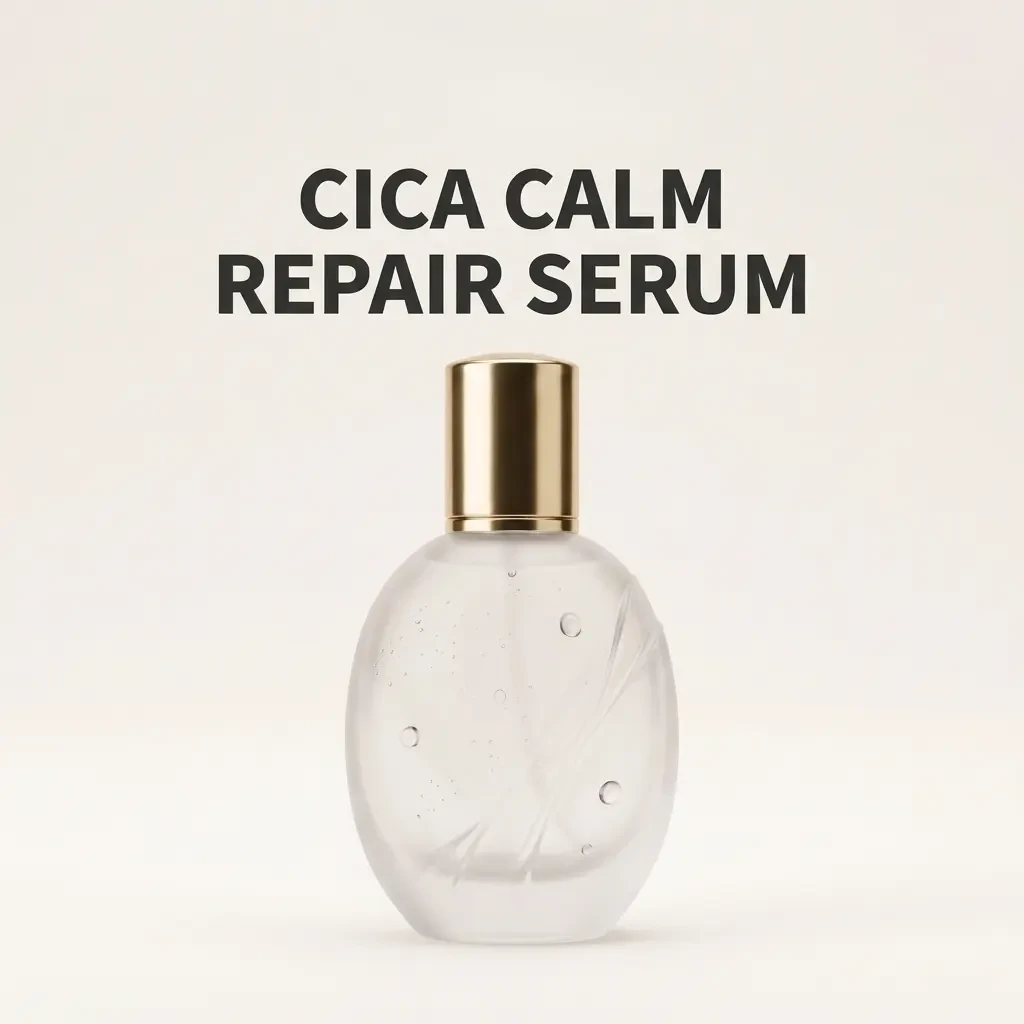 Cica Calm Repair Serum frosted glass dropper bottle with a gold cap and the product name above it