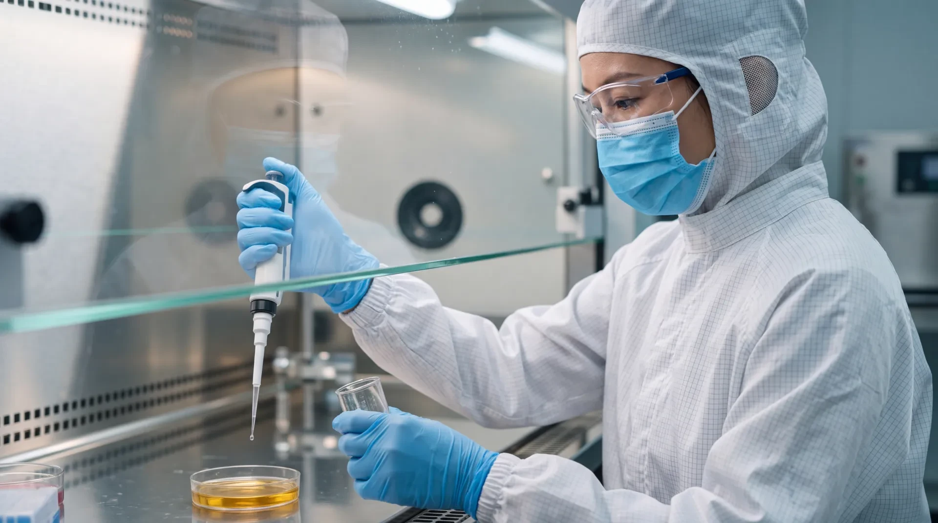 Laboratory technician pipetting a cosmetic sample