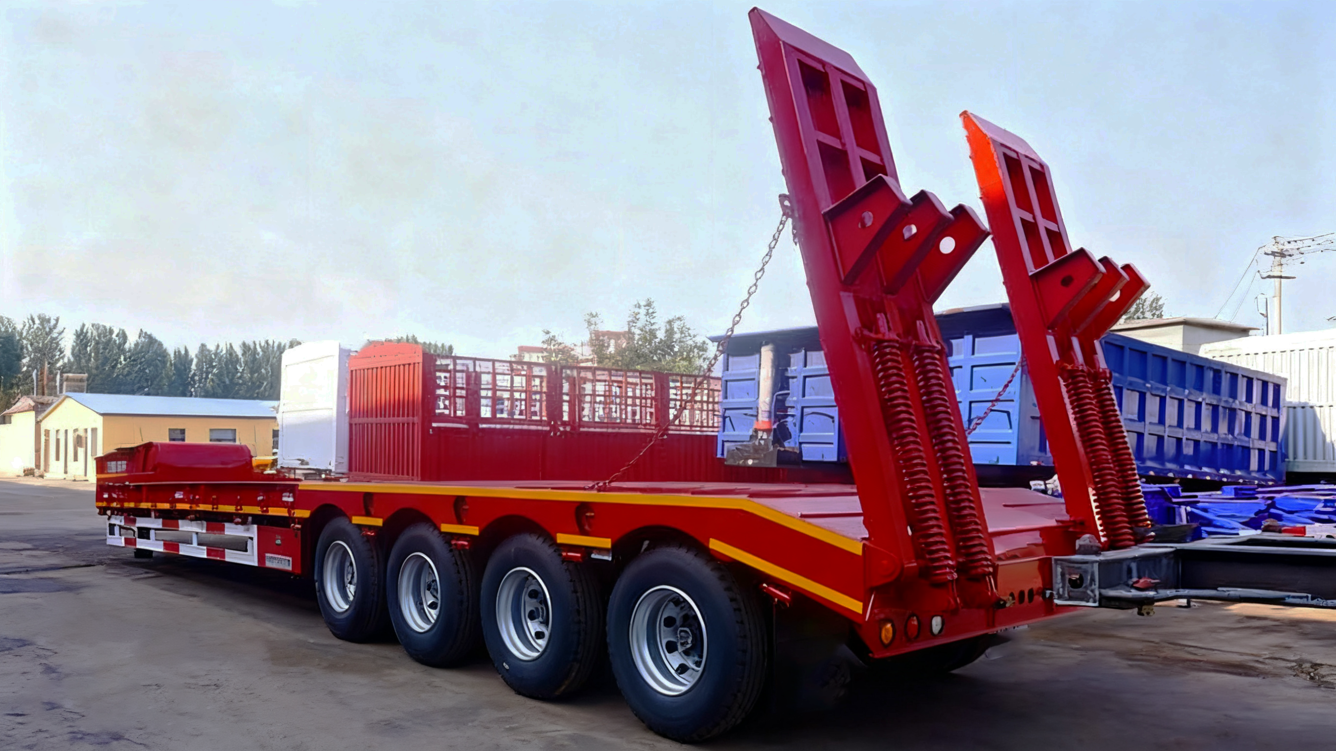 4 Axle 80 Tons Heavy Duty Lowboy Semi Trailer for Construction Machinery
