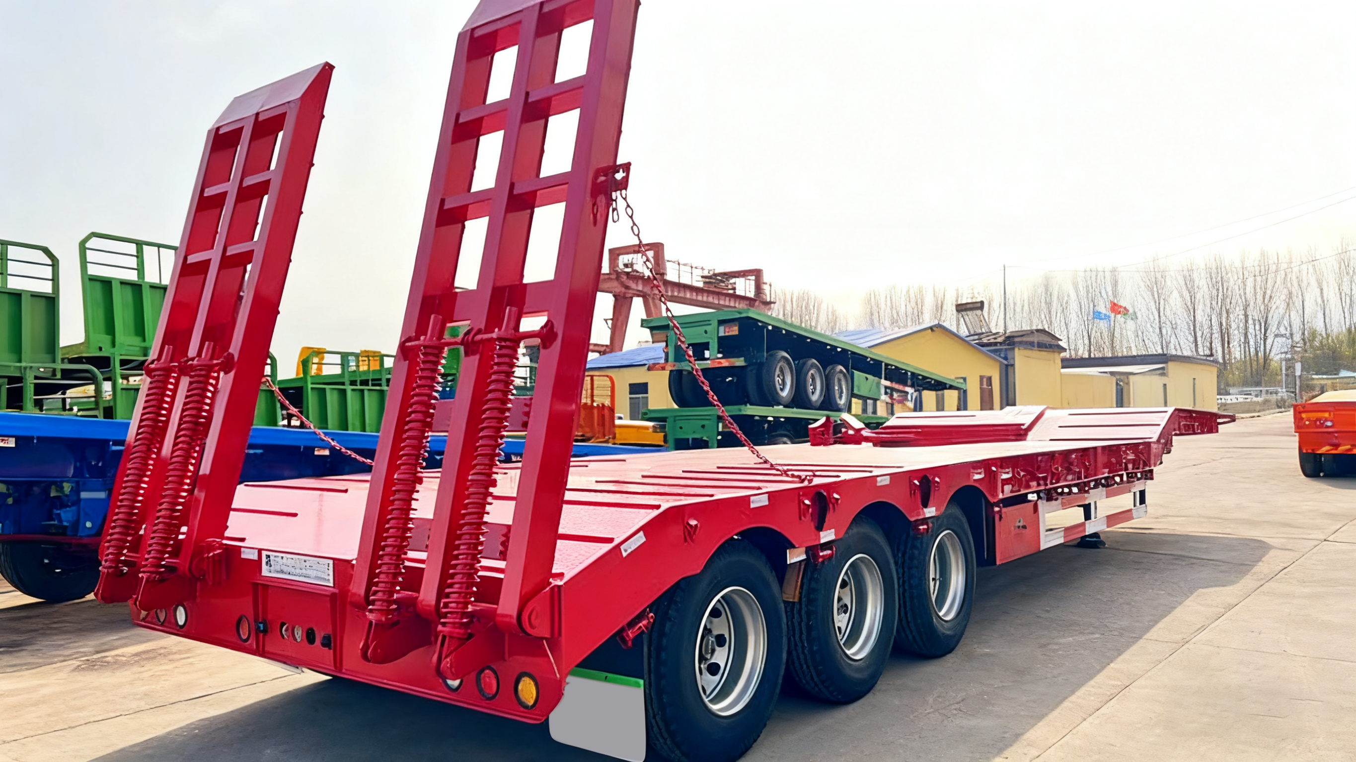 Tri Axle Lowbed Trailer with Hydraulic Ramps for Heavy Transport