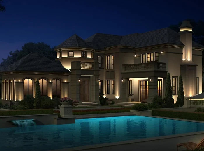 Chengdu French Manor Villa Pool Waterfall Lighting