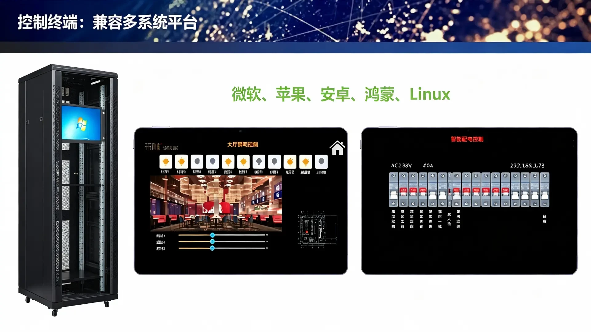 Control terminal supports multiple platforms: Windows, macOS, Android, HarmonyOS, and Linux.