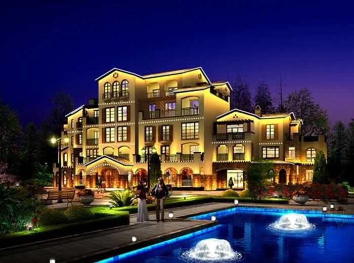 Qingdao European-style Castle Villa Pool Fountain Lighting