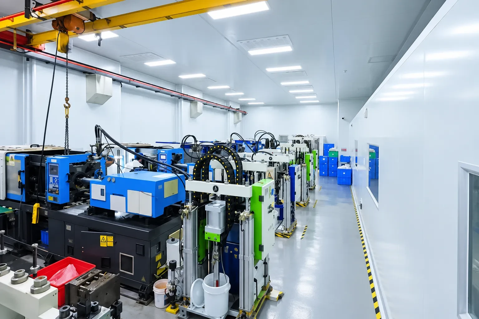 Clean silicone production workshop with organized workstations