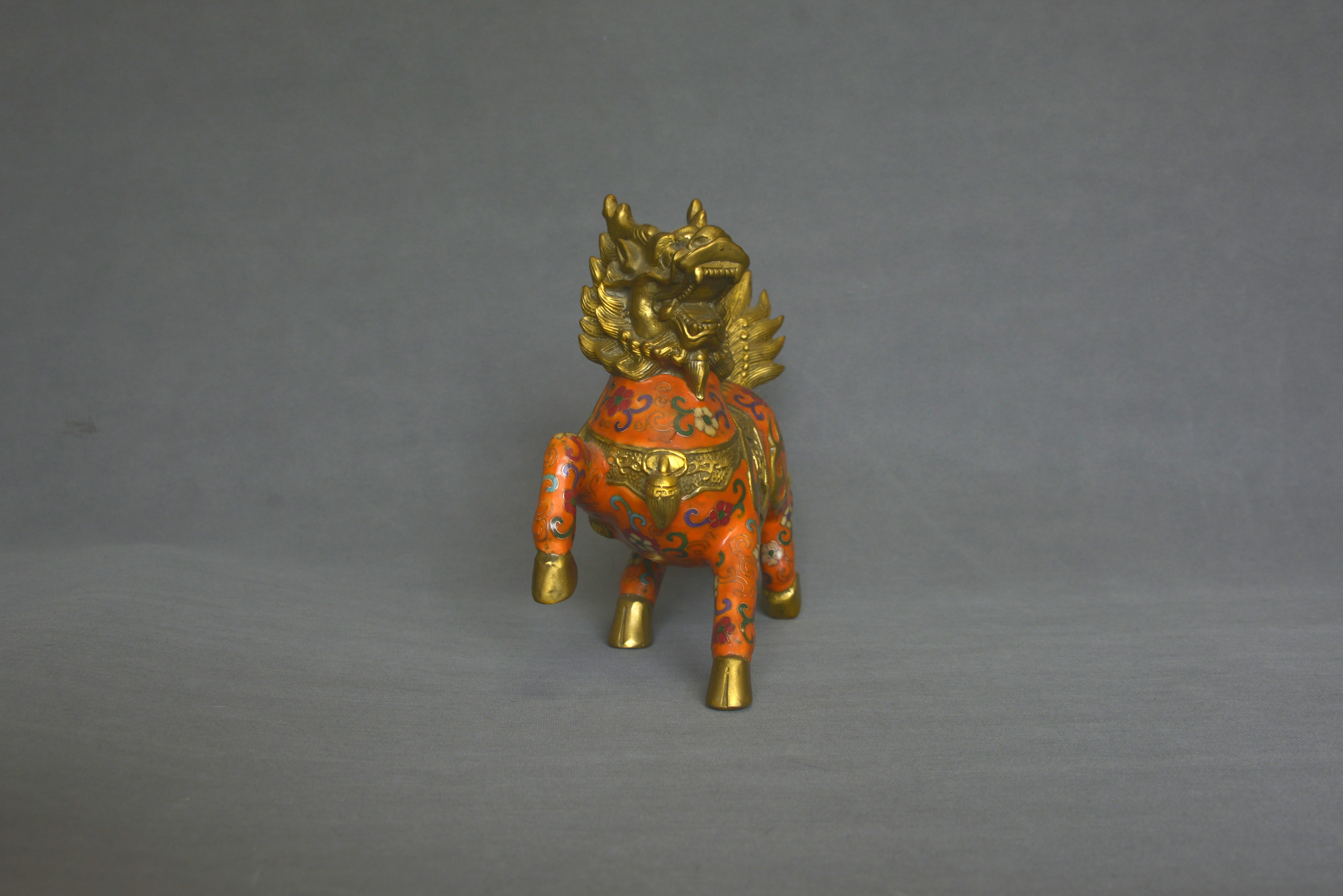 Copper Cloisonné Auspicious Qilin Ornament 24×23×10 cm - 4