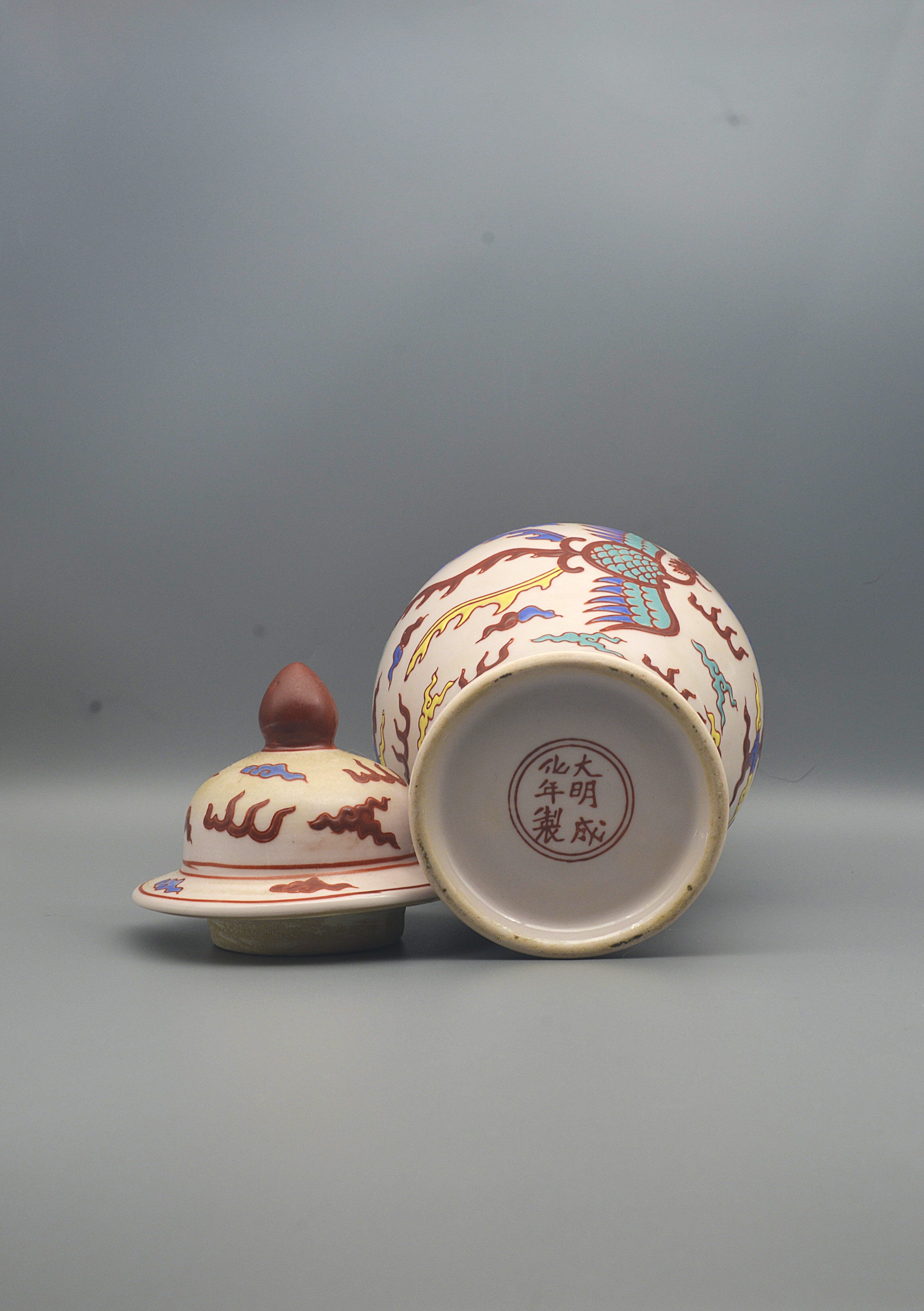 大明成化款五彩龙凤纹将军罐   25×22.5×8.6×6.8cm - 5