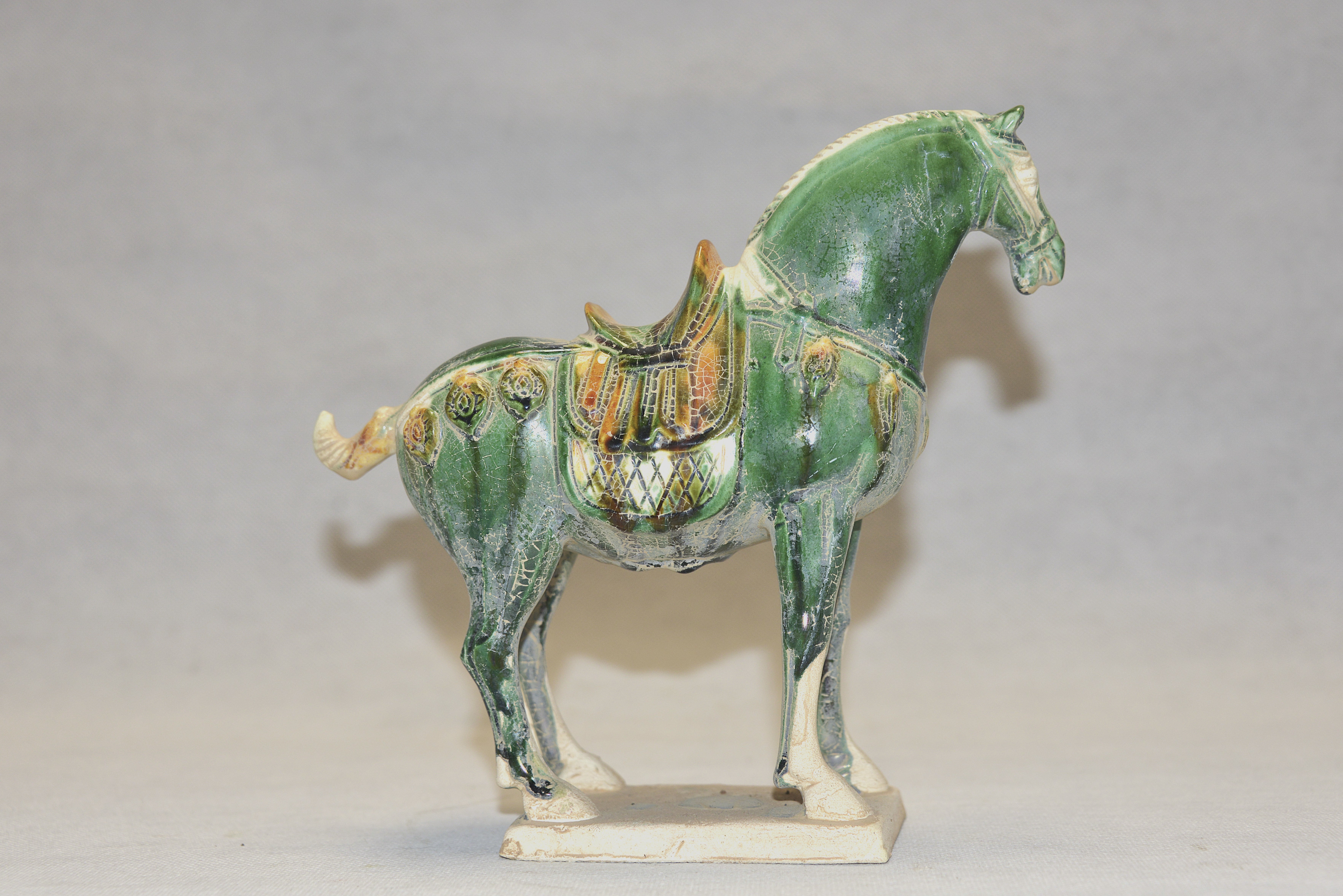 唐三彩绿釉宝饰鞍马俑  21×20×7.5cm - 2