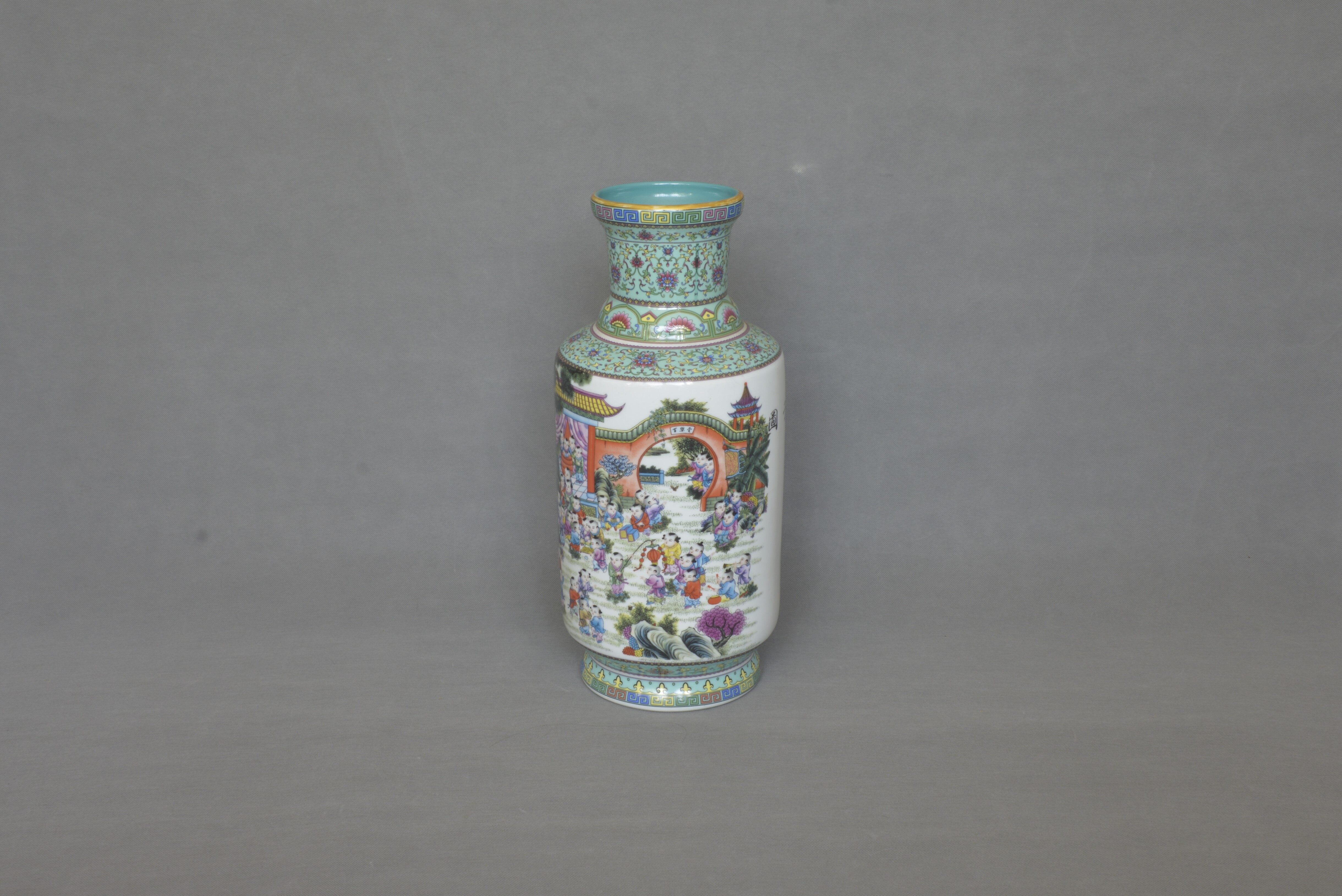 Qianlong Imperial Mark Famille Rose Hundred Children Design Bottle Vase 43×19×15.5×12cm - 2