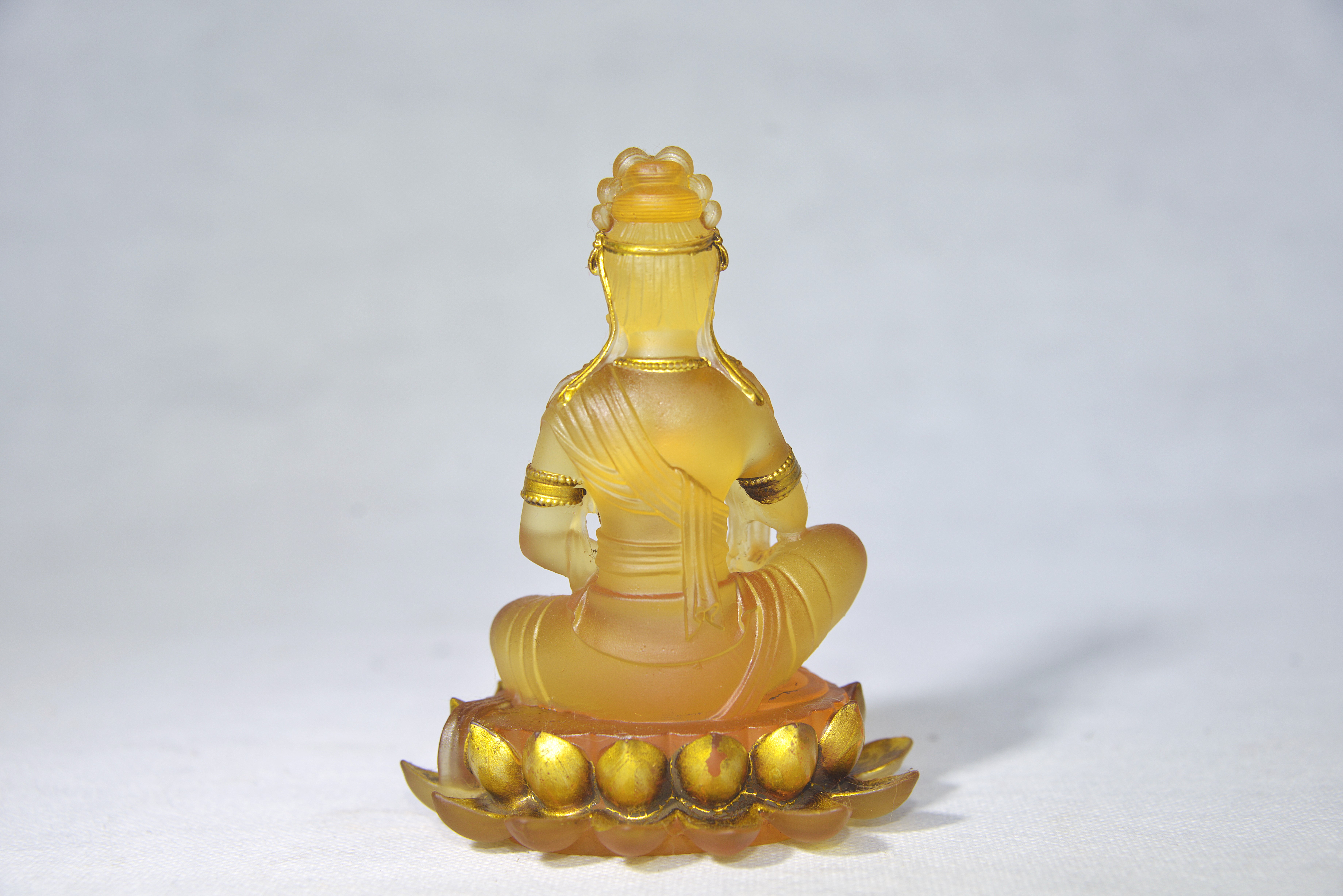 Ancient Glass Gilded Lotus Base Guanyin Bodhisattva Vase 13.5×9×8cm - 3