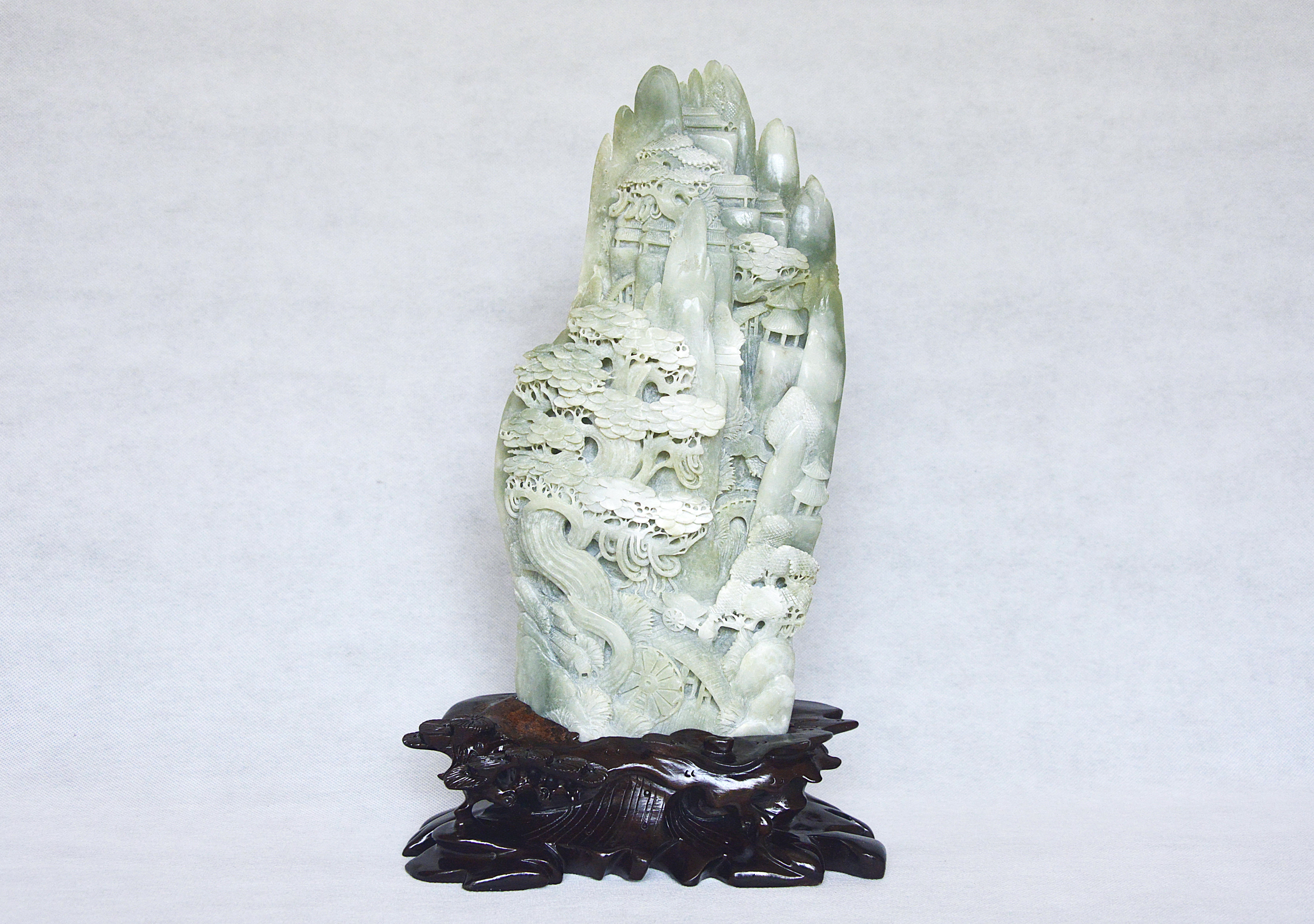 Hetian Jade Mountain Dwelling Landscape Scholar's Rock Ornament, Weight: 4242g