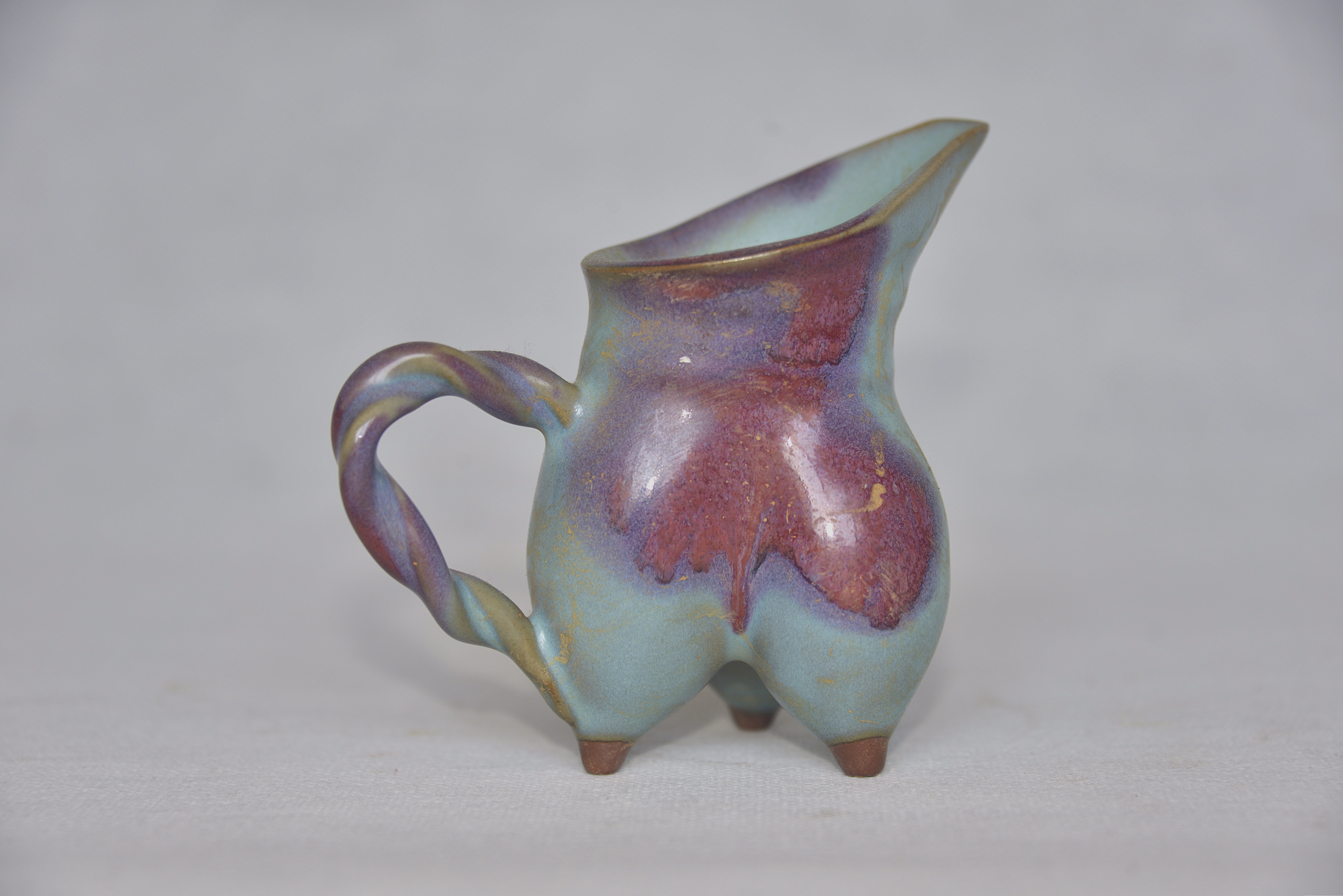 钧瓷天蓝紫斑窑变三足绞柄分酒器  10.5×10×7cm - 5