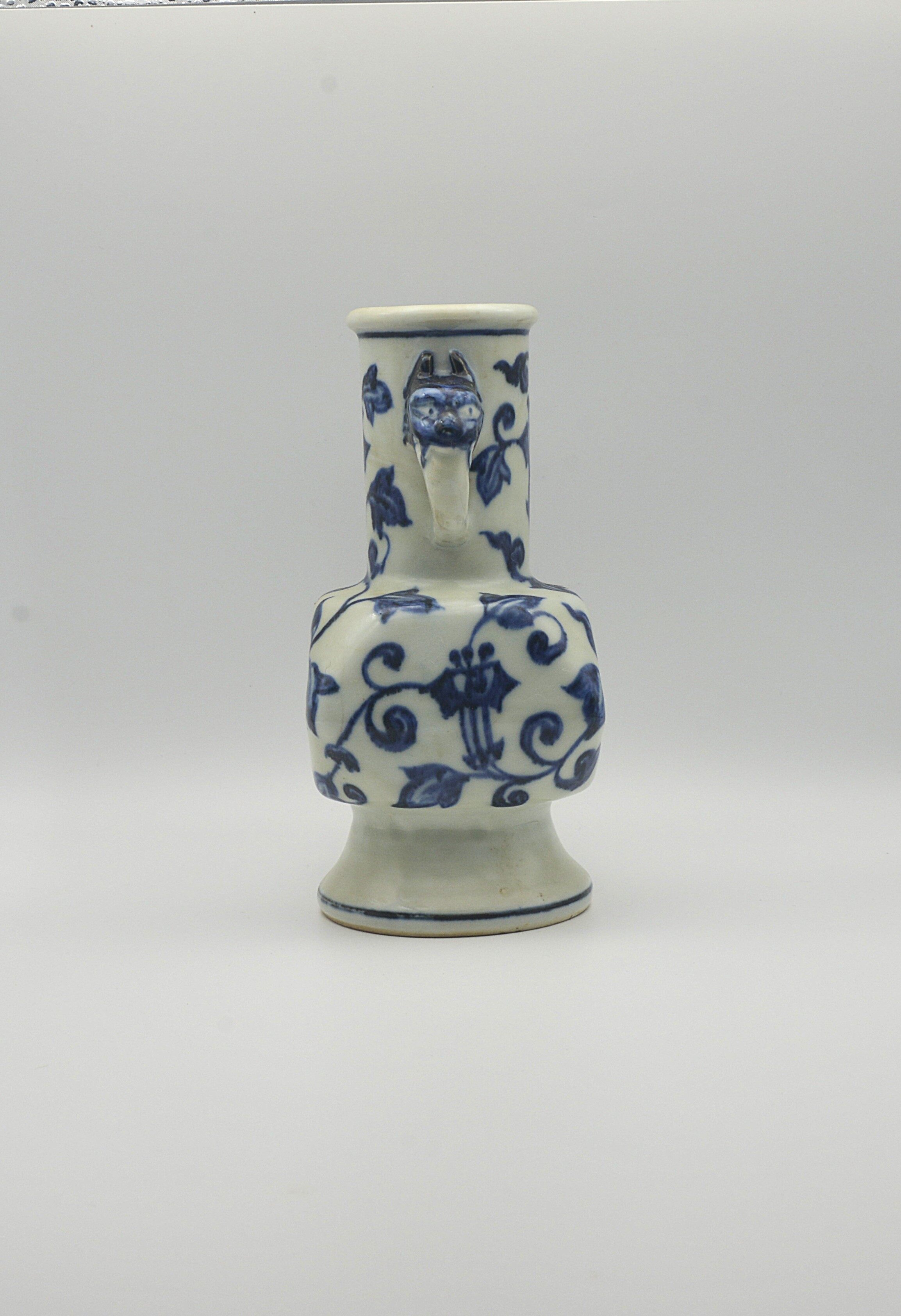 Ming Xuande Mark Blue and White Flower-Vase with Beast-Handle Ears 19×9×8.5×6cm - 3