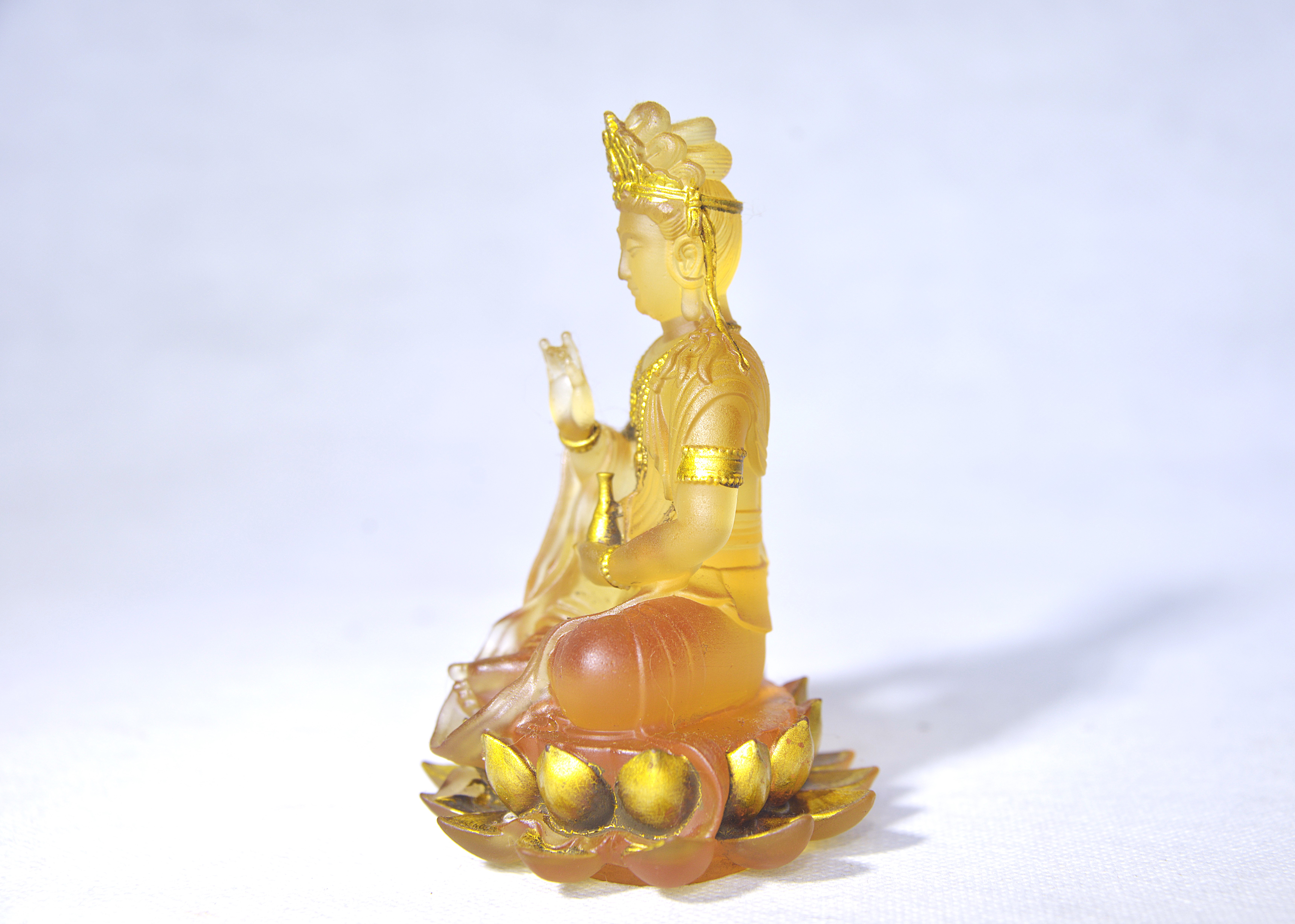 Ancient Glass Gilded Lotus Base Guanyin Bodhisattva Vase 13.5×9×8cm - 2