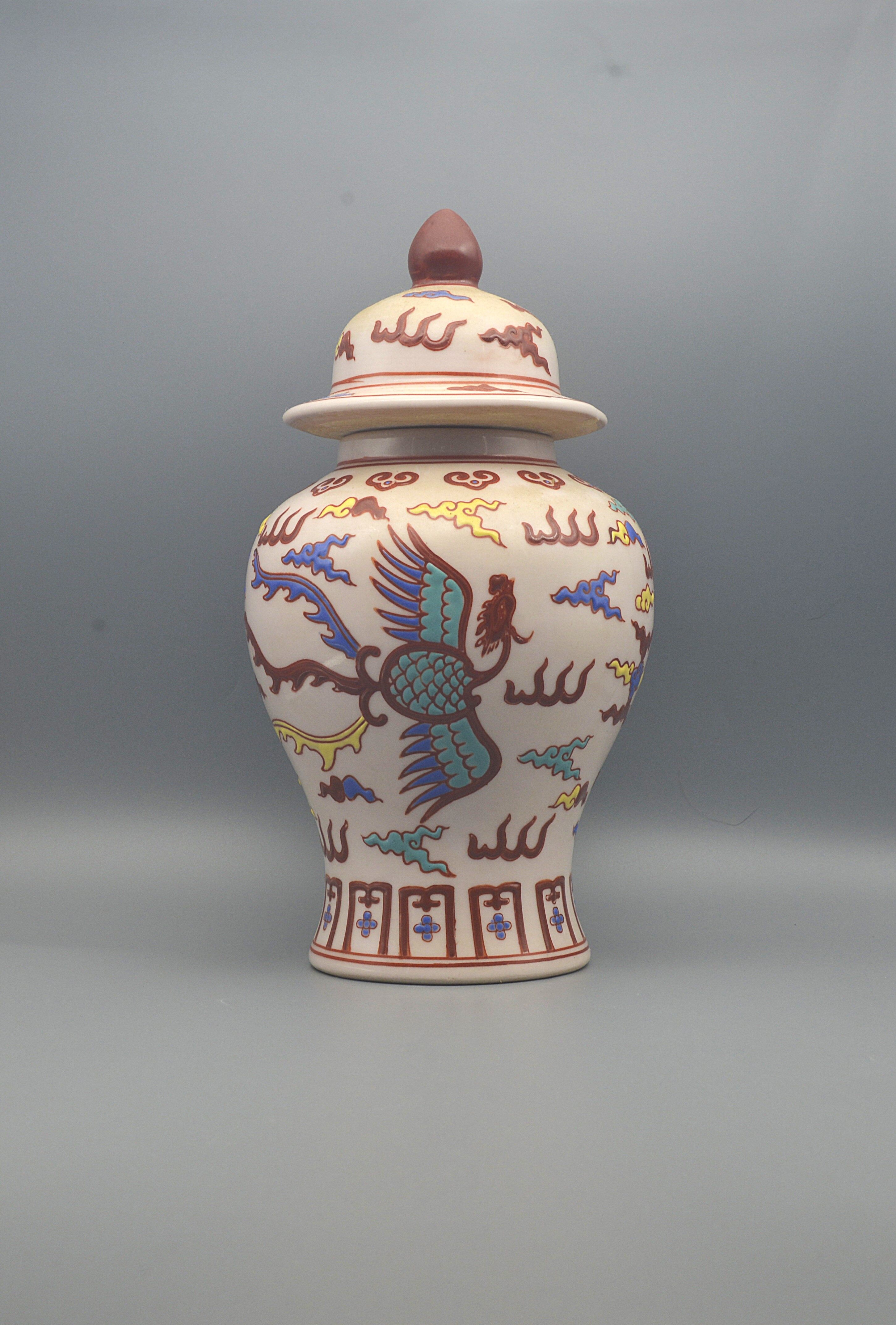 大明成化款五彩龙凤纹将军罐   25×22.5×8.6×6.8cm - 2
