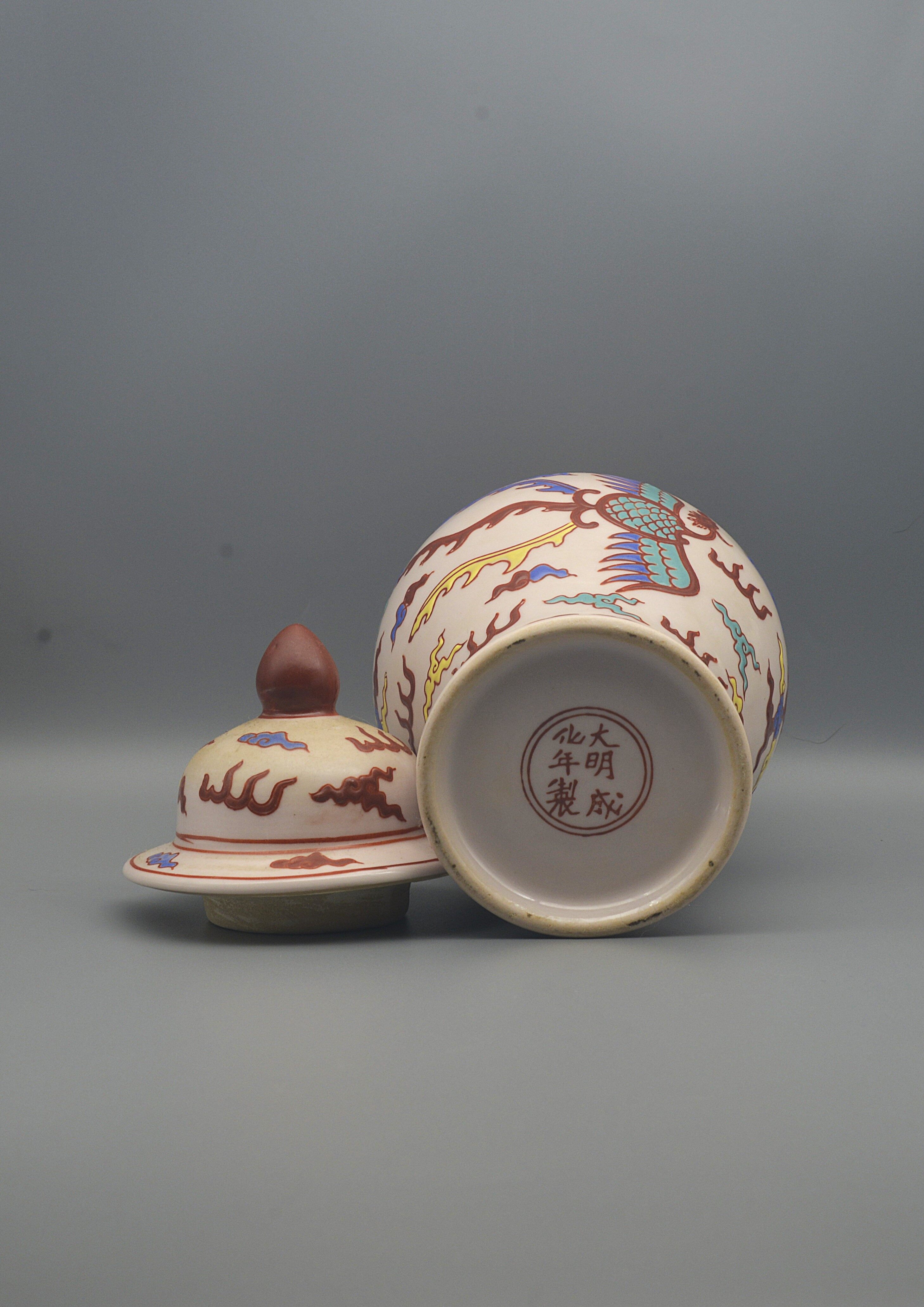 大明成化款五彩龙凤纹将军罐   25×22.5×8.6×6.8cm - 4