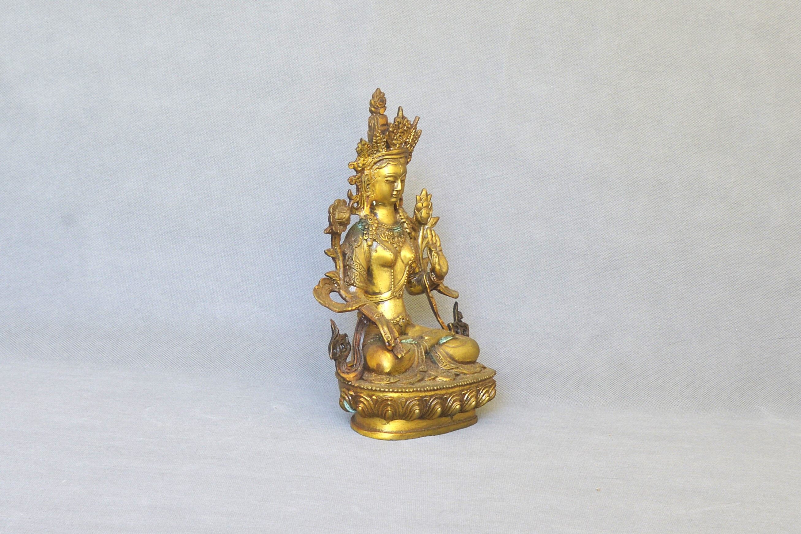 铜鎏金白度母造像  21.5×13.5×8cm - 4