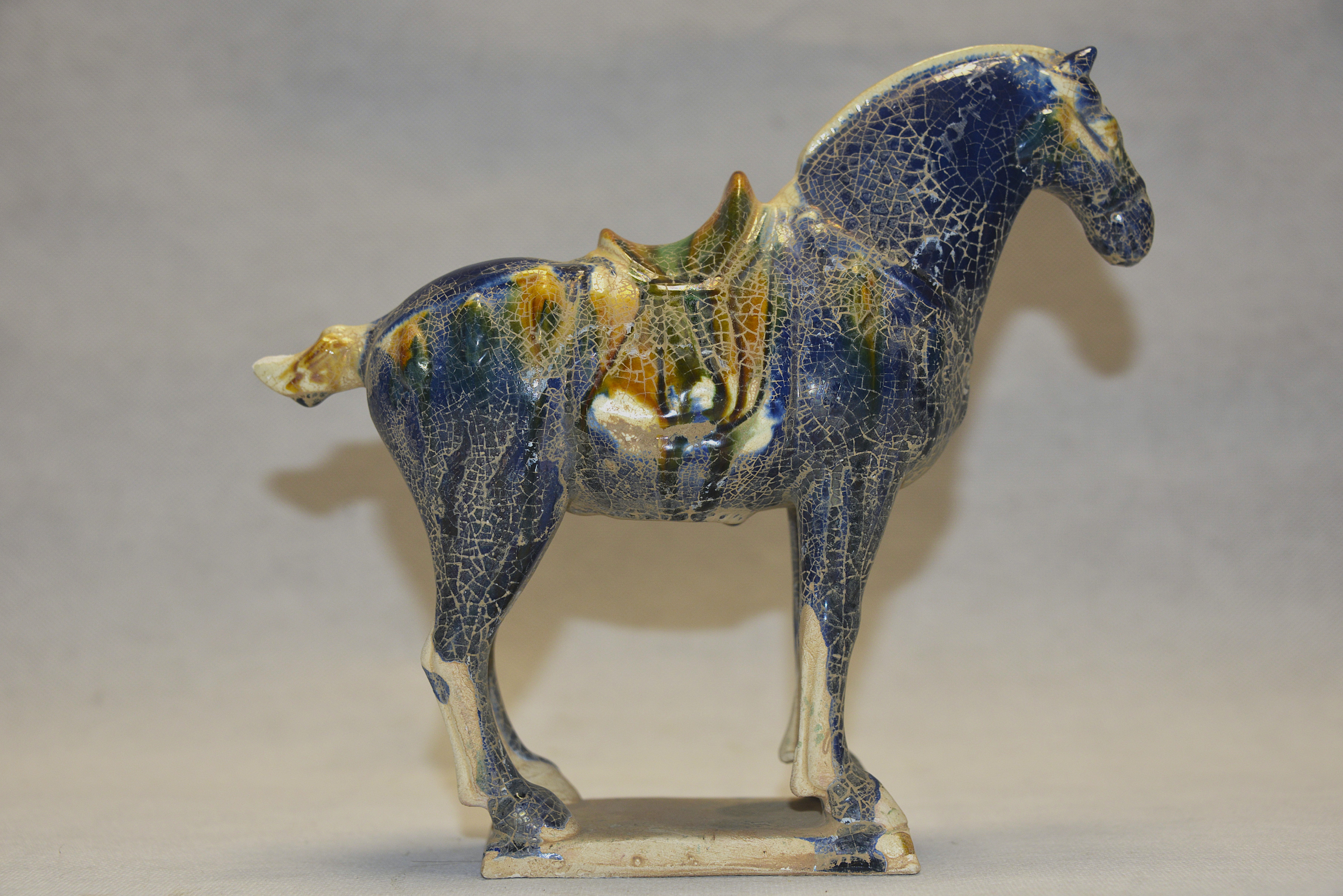 唐三彩蓝釉鞍马陶俑  23×21×8cm - 2
