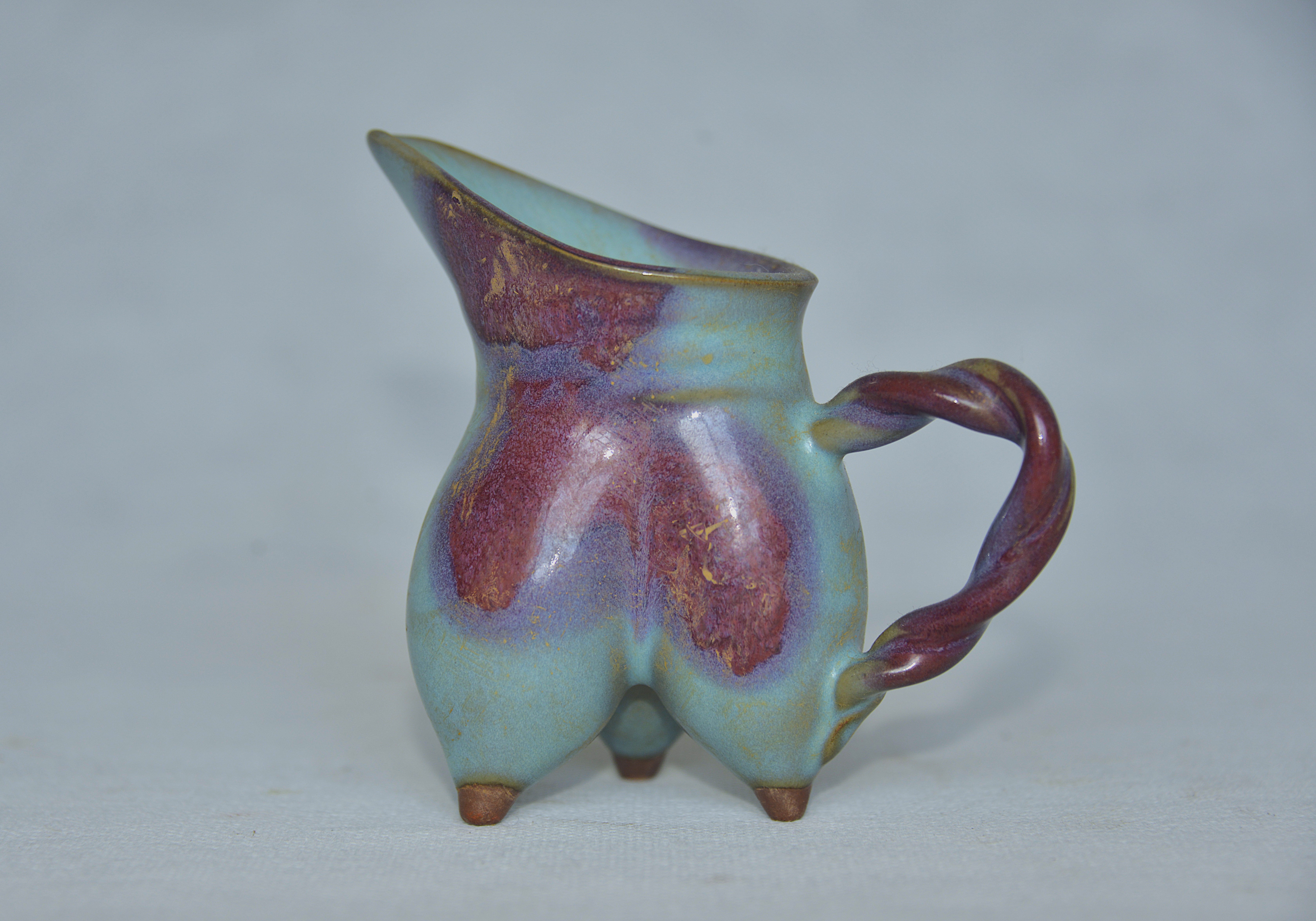 钧瓷天蓝紫斑窑变三足绞柄分酒器  10.5×10×7cm - 2