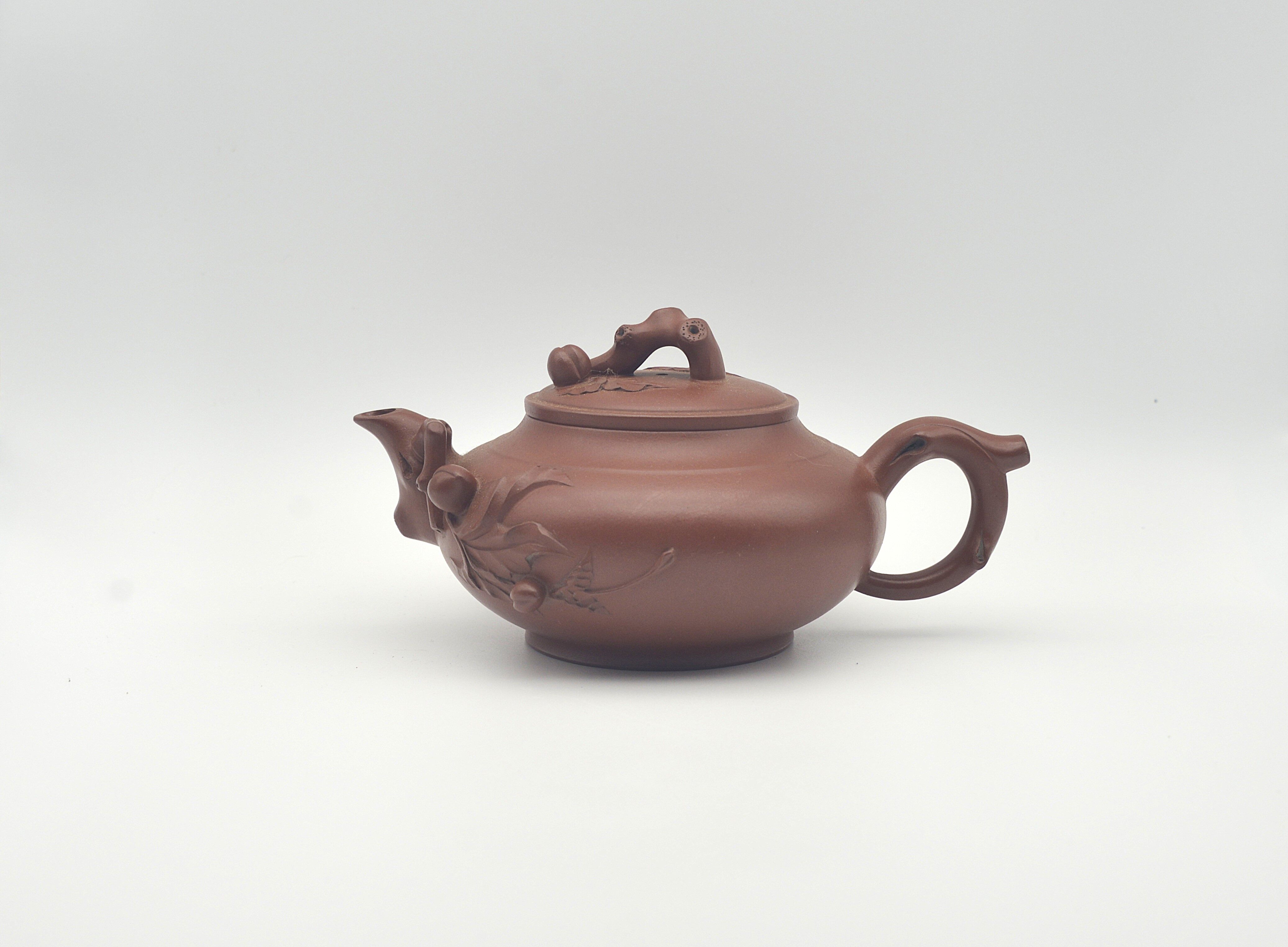 : Jiang Rong-made Zhu Ni Shou Tao Purple Clay Teapot (Shou Tao Pot) 10×18×7.2×7.2 cm