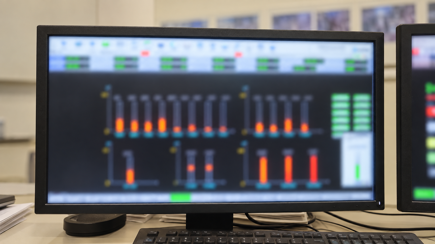 Monitor instrumentasi supervisory turbin dengan bacaan yang dianonimkan