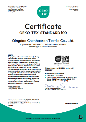 OEKO-TEX® STANDARD 100 certificate preview